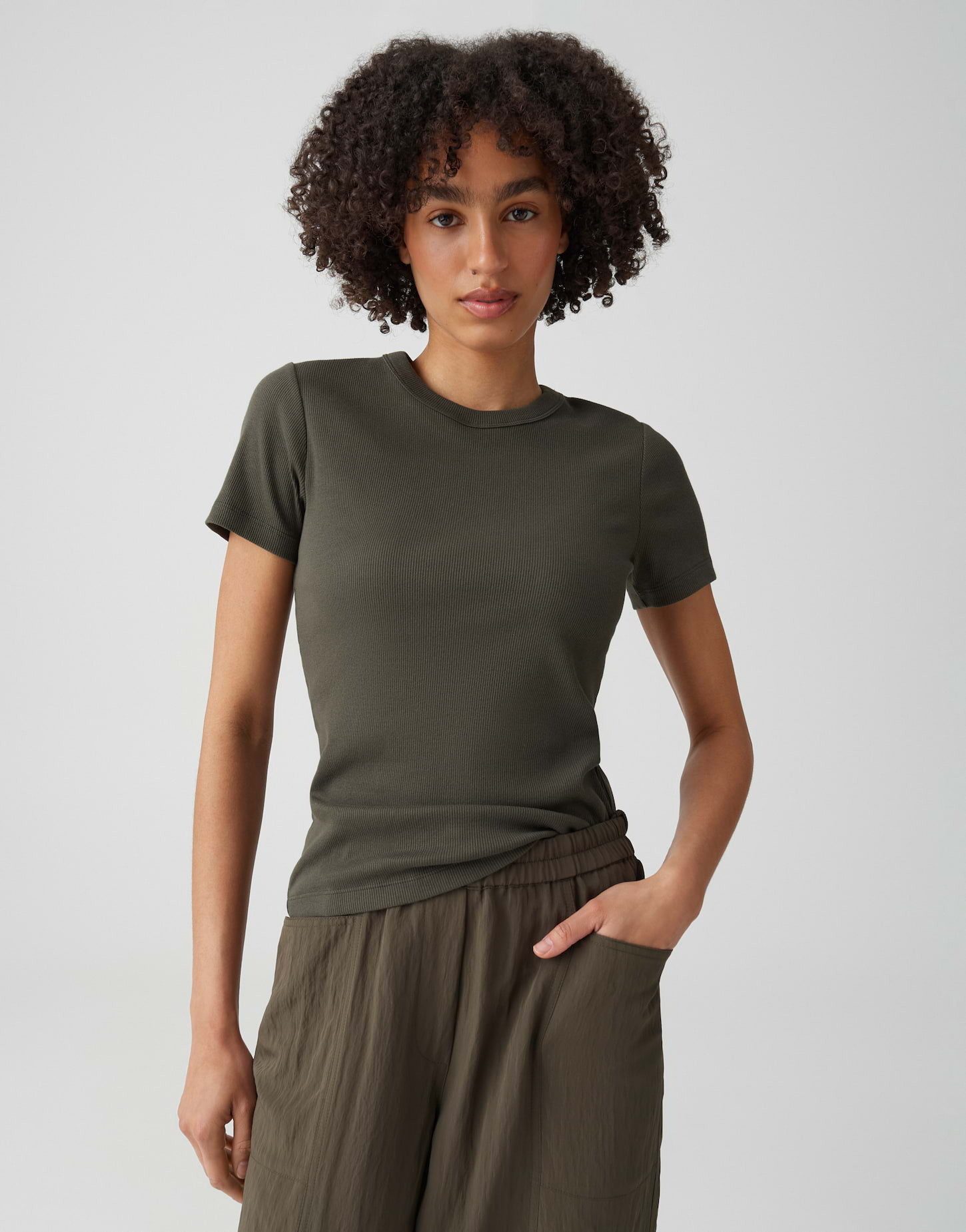 OPUS T-Shirt Samuna Feines Rippshirt Slim aus BCI Cotton Mix schmale Passform, elastischer Stoff