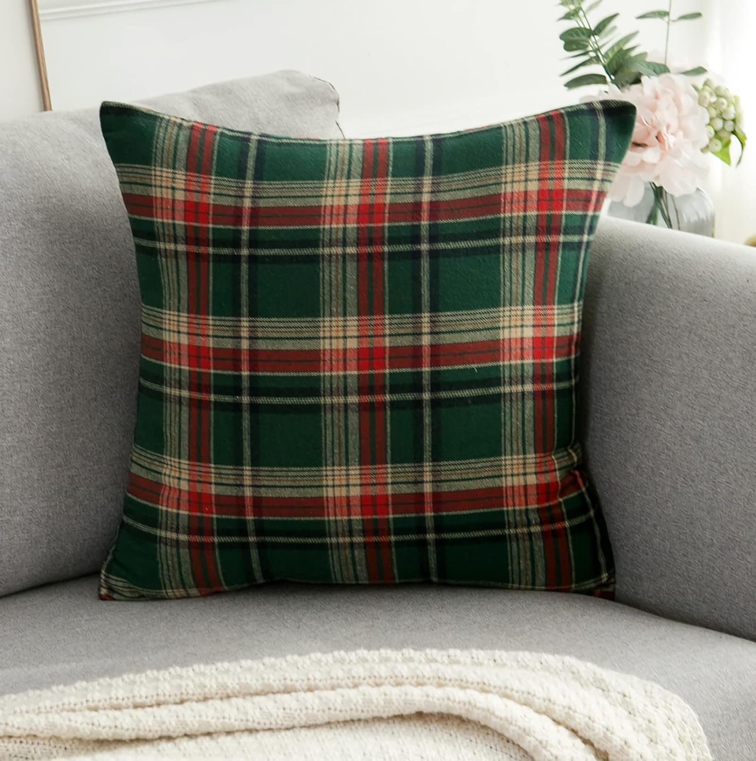 cm (2 2erPack, Grün Couch Decor für Sofa 45x45 Kissenbezug Home Kariertes Kissenbezüge Stück) HIBNOPN