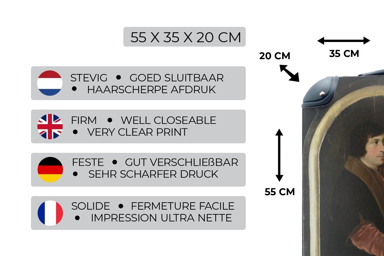 MuchoWow Handgepäckkoffer Porträt von Pieter von Trolley, Reisetasche mit Ferien, Handgepäck Engelsz, Rollen, - 4 für Reisekoffer Cornelis rollen, Gemälde Salina
