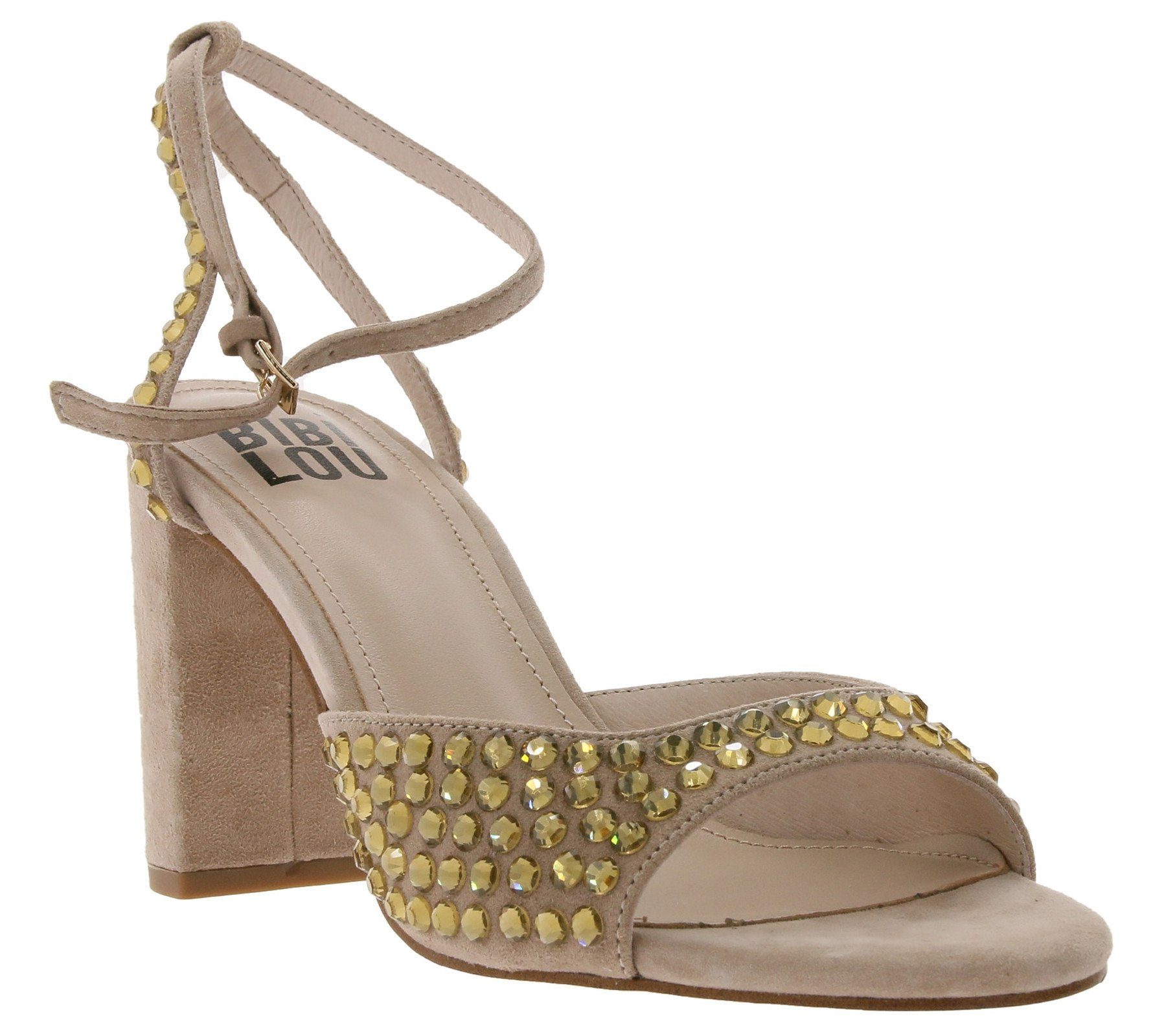 Bibi Lou BIBI LOU Echtleder-Sandalette elegante Damen Absatz-Sandalen mit  Ziersteinchen Sommer-Schuhe Beige/Gold Outdoorschuh