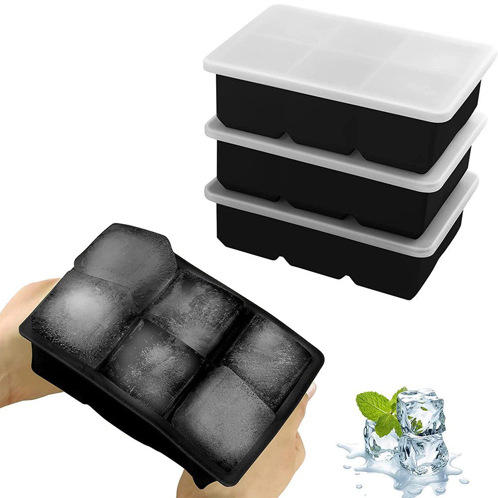 zggzerg Eiswürfelform 3 Stück Silikon Eiswürfelform mit Deckel, Leicht Entformbare BPA-freie 6 Eiswürfeln