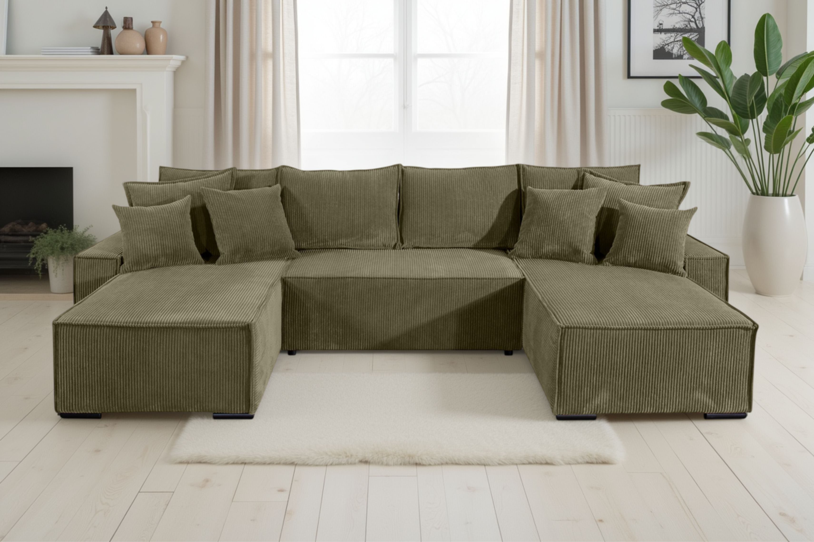 COLLECTION AB Wohnlandschaft Manhattan U-Form, B: 313 cm, in Breit- oder Normalcord, Schlaffunktion, Bettkasten & Zierkissen, Federkern