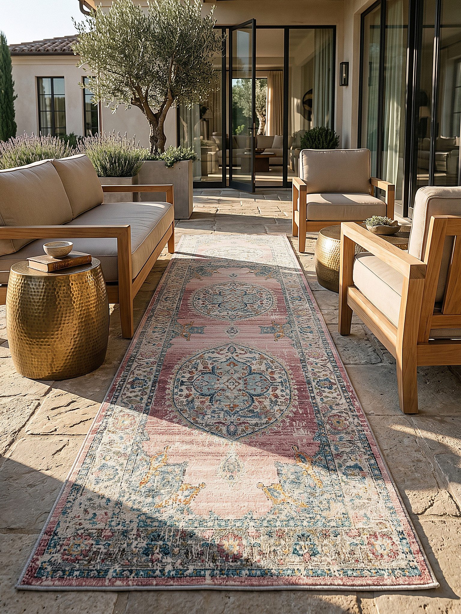 KADIMA DESIGN Outdoorteppich LIMMAT Outdoorteppich Pink 80x150 Orientalisch Polypropylen Outdoor, Läufer, Höhe: 5 mm, Saugroboter-geeignet, Strapazierfähig, Pflegeleicht, Farbecht