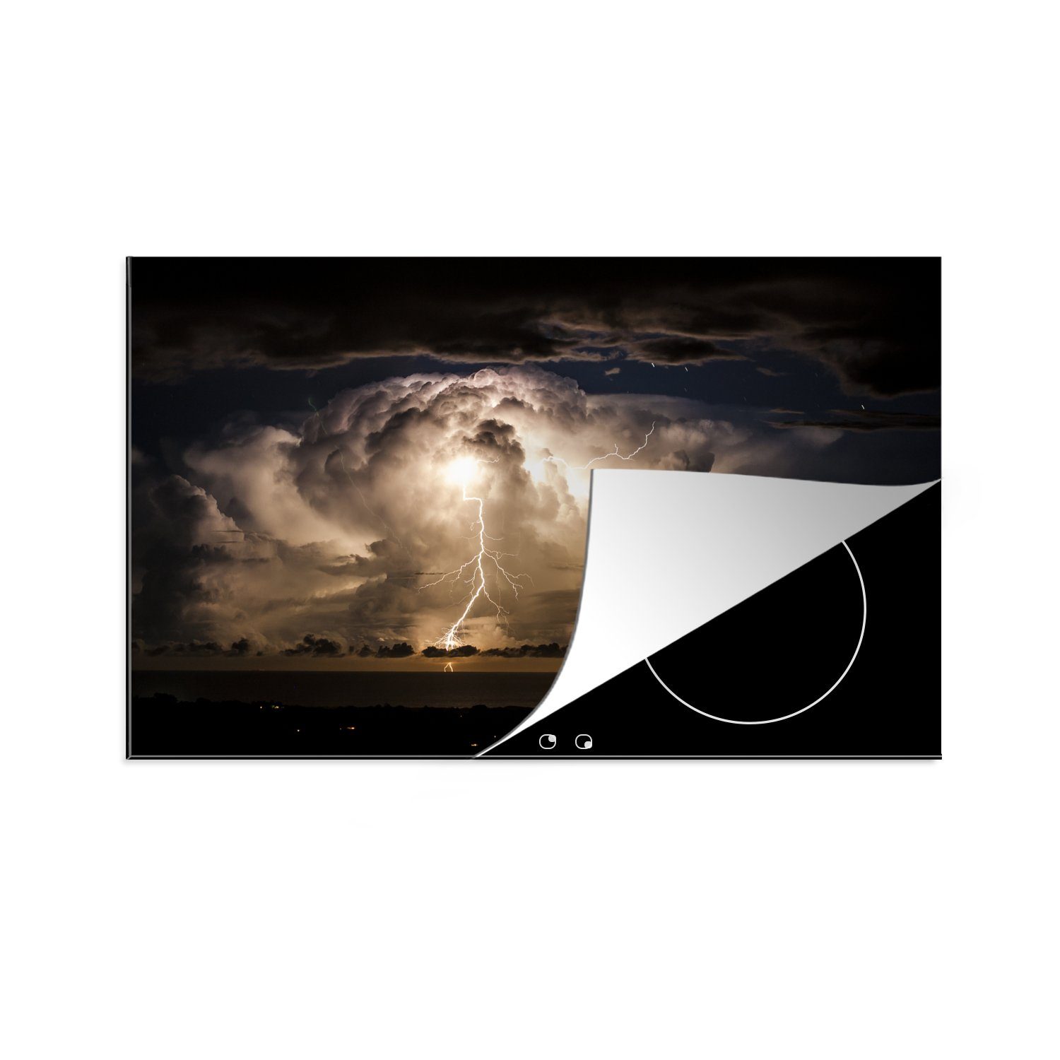 MuchoWow Herdblende-/Abdeckplatte Gewitterwolken mit Blitzen, Vinyl, (1 tlg), 85x52 cm, Ceranfeldabdeckung für die küche, Induktionsmatte