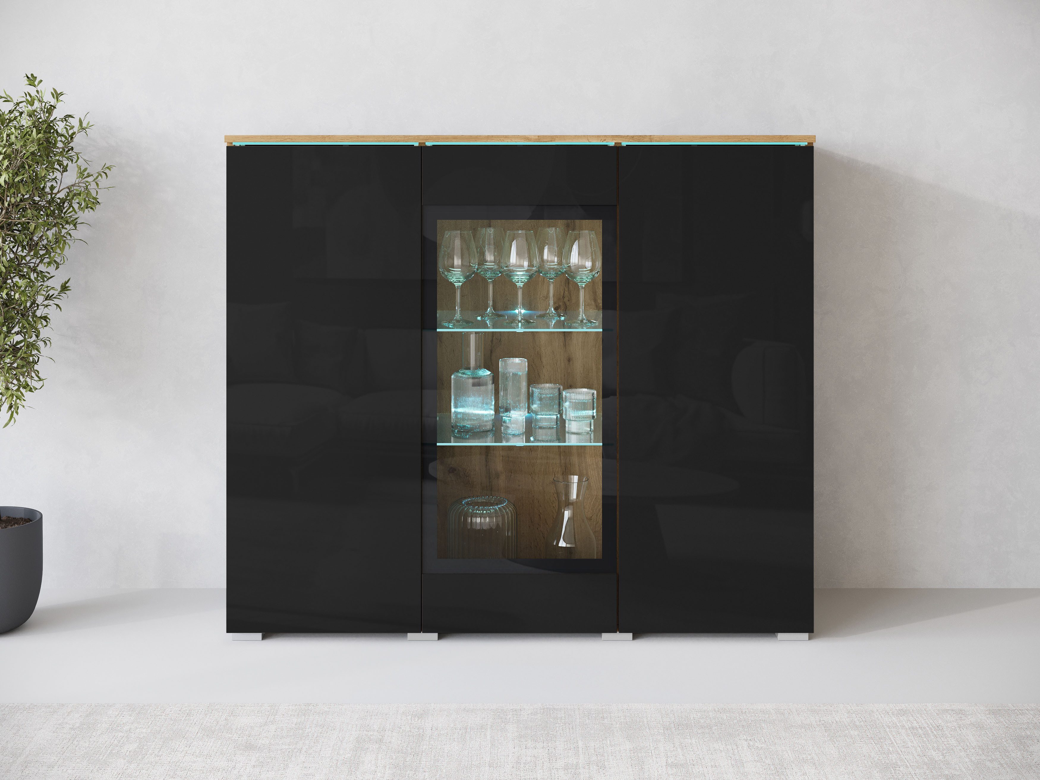 Home affaire Highboard Vera, Highboard mit 4 Türen, 9 Fächern, verglasten Türen