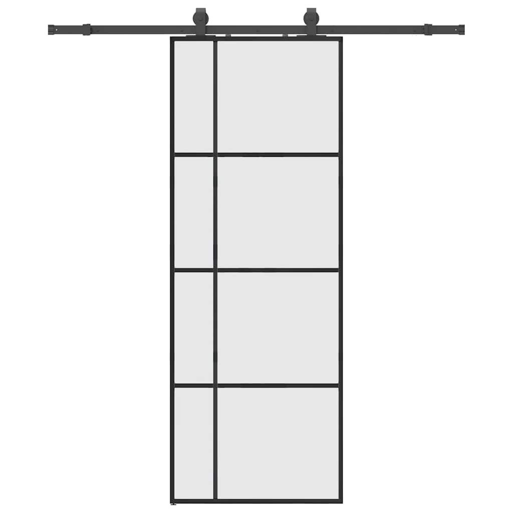 vidaXL Schiebetür Schiebetür mit Beschlag Schwarz 76x205 cm ESG-Glas