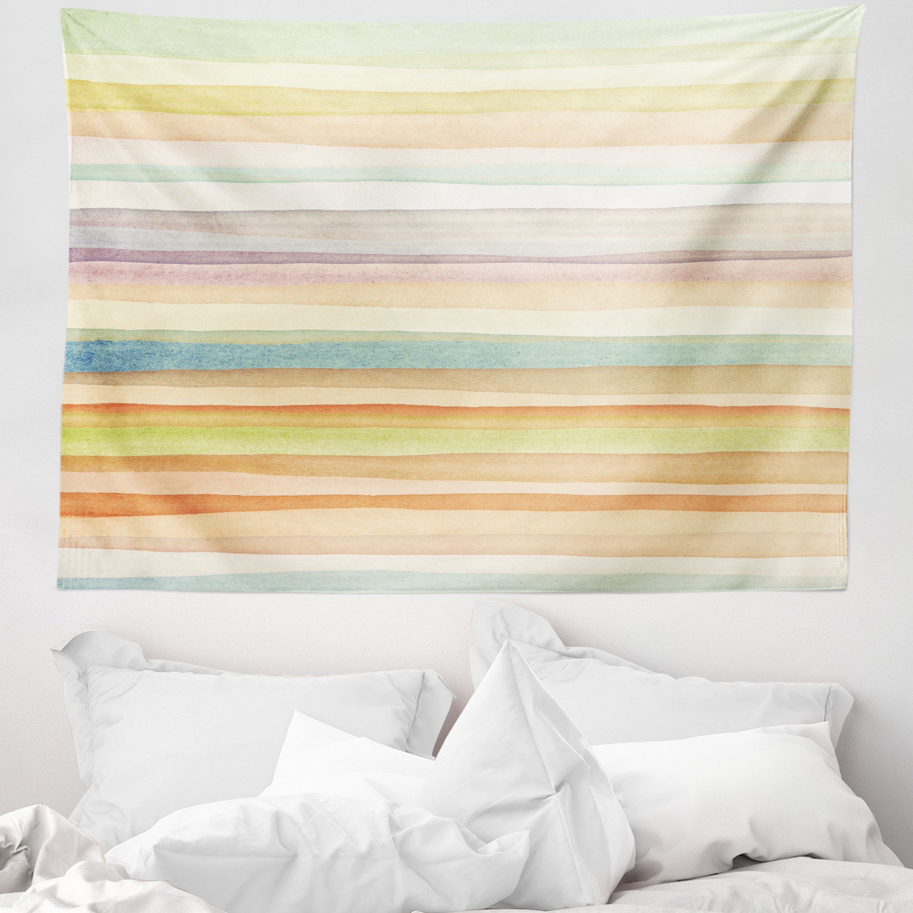 Wandteppich aus Weiches Mikrofaser Stoff Für das Wohn und Schlafzimmer, Abakuhaus, rechteckig, Pastell Stripes-Aquarell-Kunst