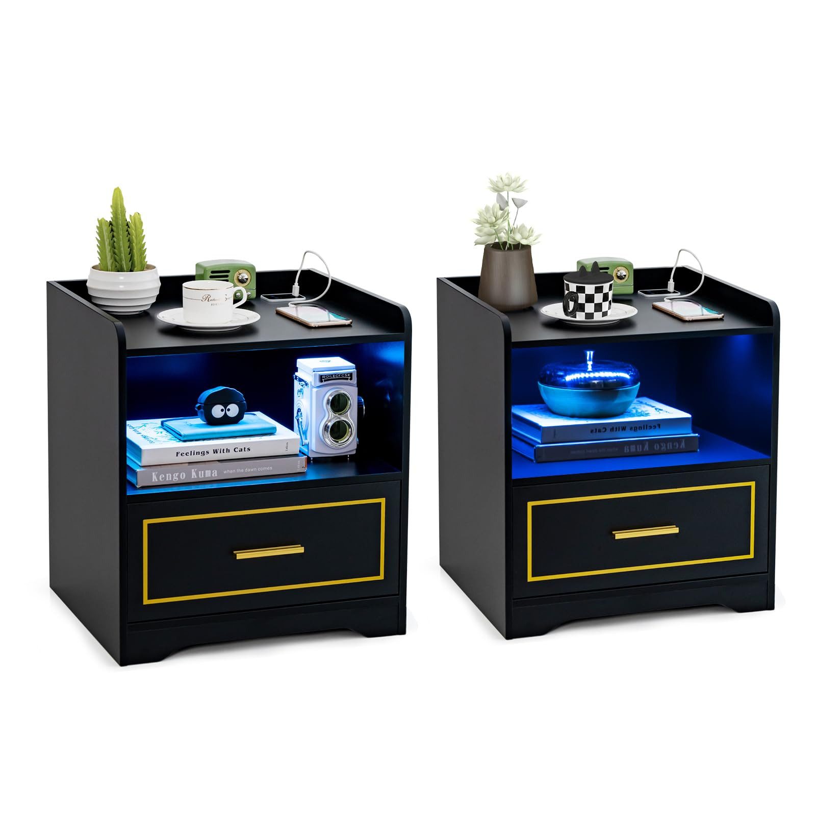 COSTWAY Nachttisch (2-St), LED, 3 Farben, günstig online kaufen