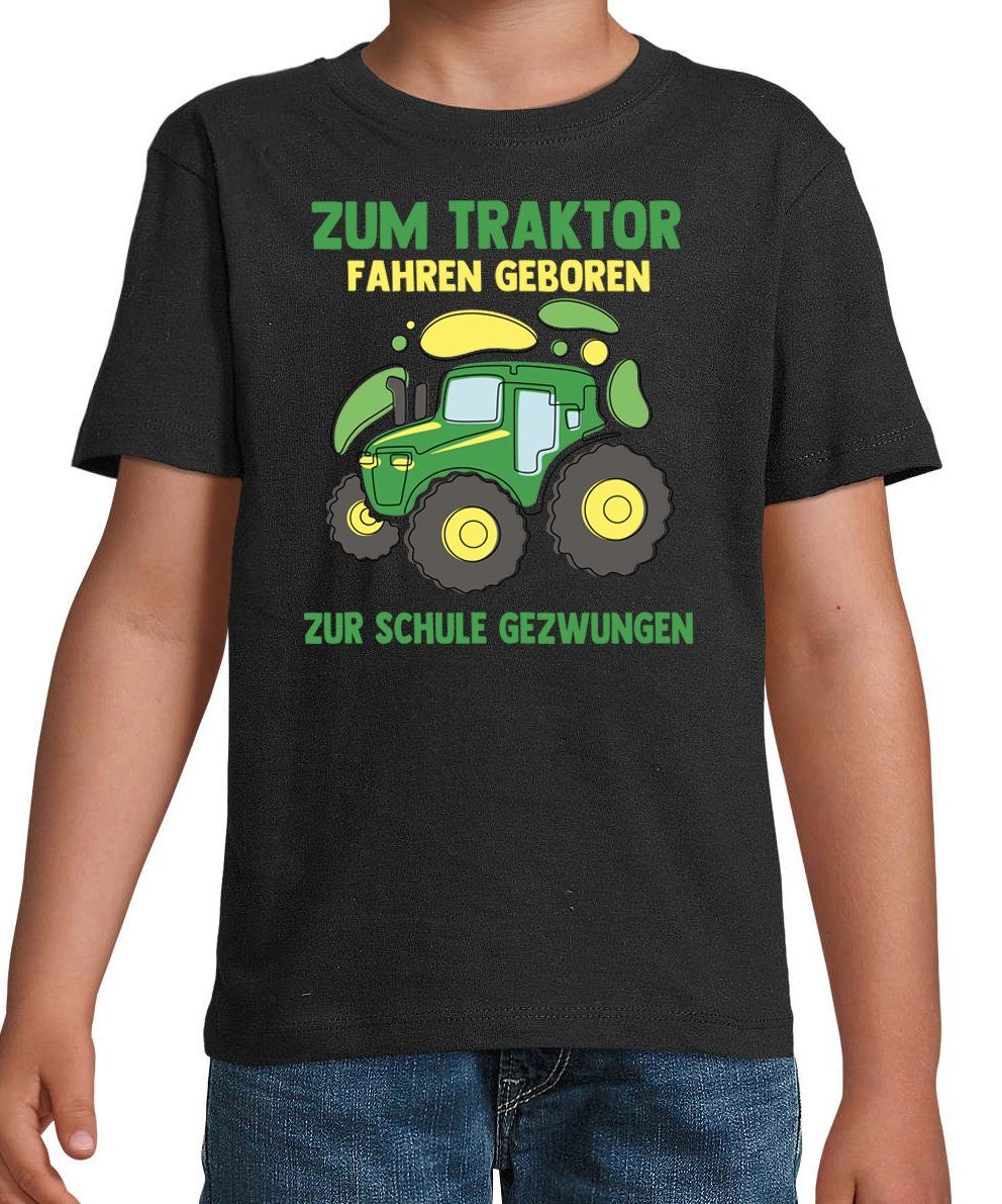 Designz Kinder Shirt Youth Fahrer Geborener Schwarz Frontprint mit Traktor T-Shirt lustigem