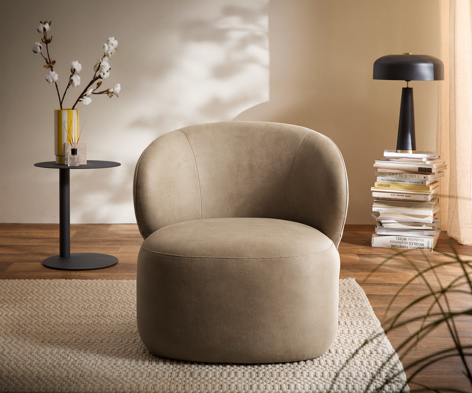 DELIFE Cocktailsessel Pulo, Mikrofaser Beige Vintage 80x80 cm Loungesessel