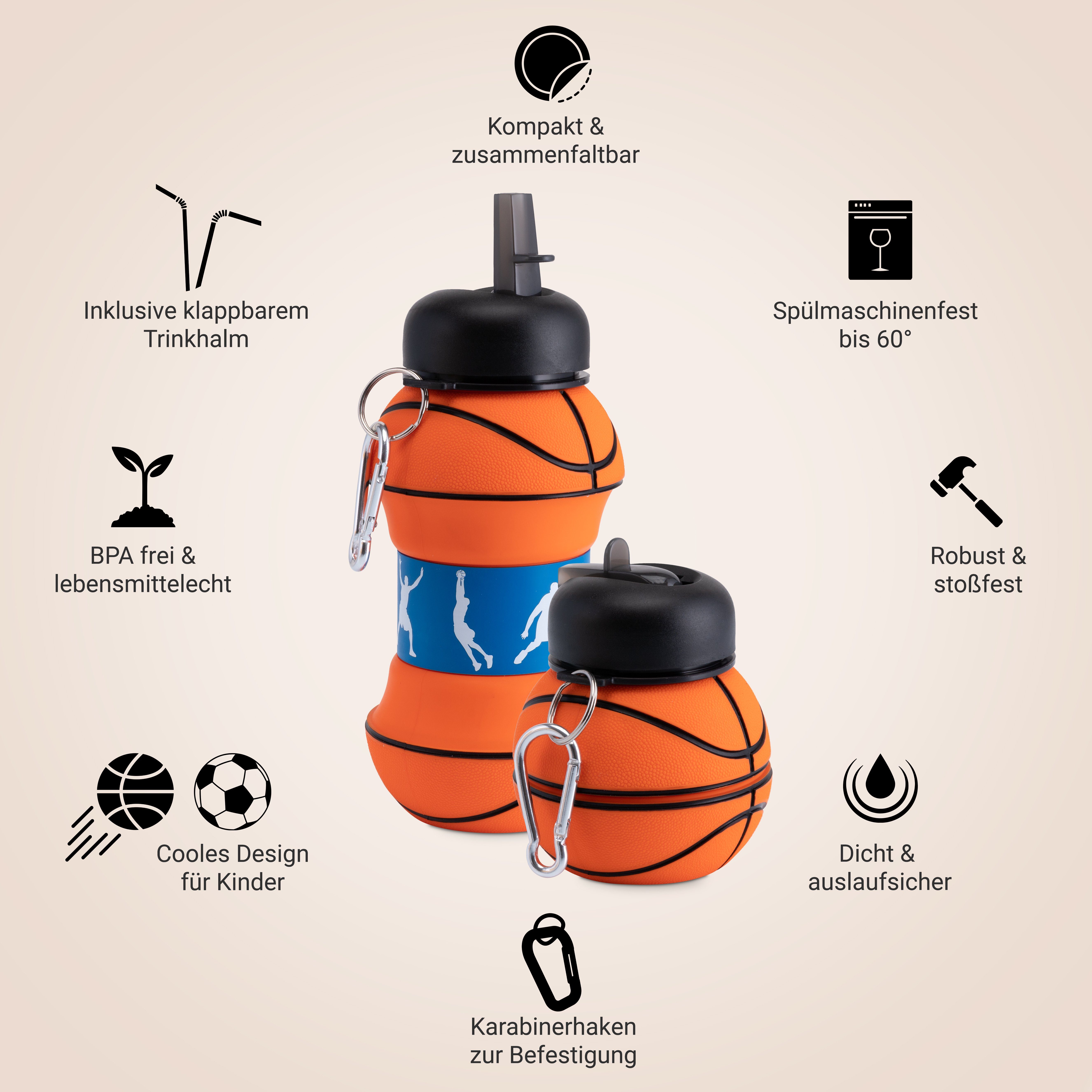 Basketball Faltbar Trinkflasche Fußball Trinkflasche Tennisball ELYFLAIR ELYFLAIR®