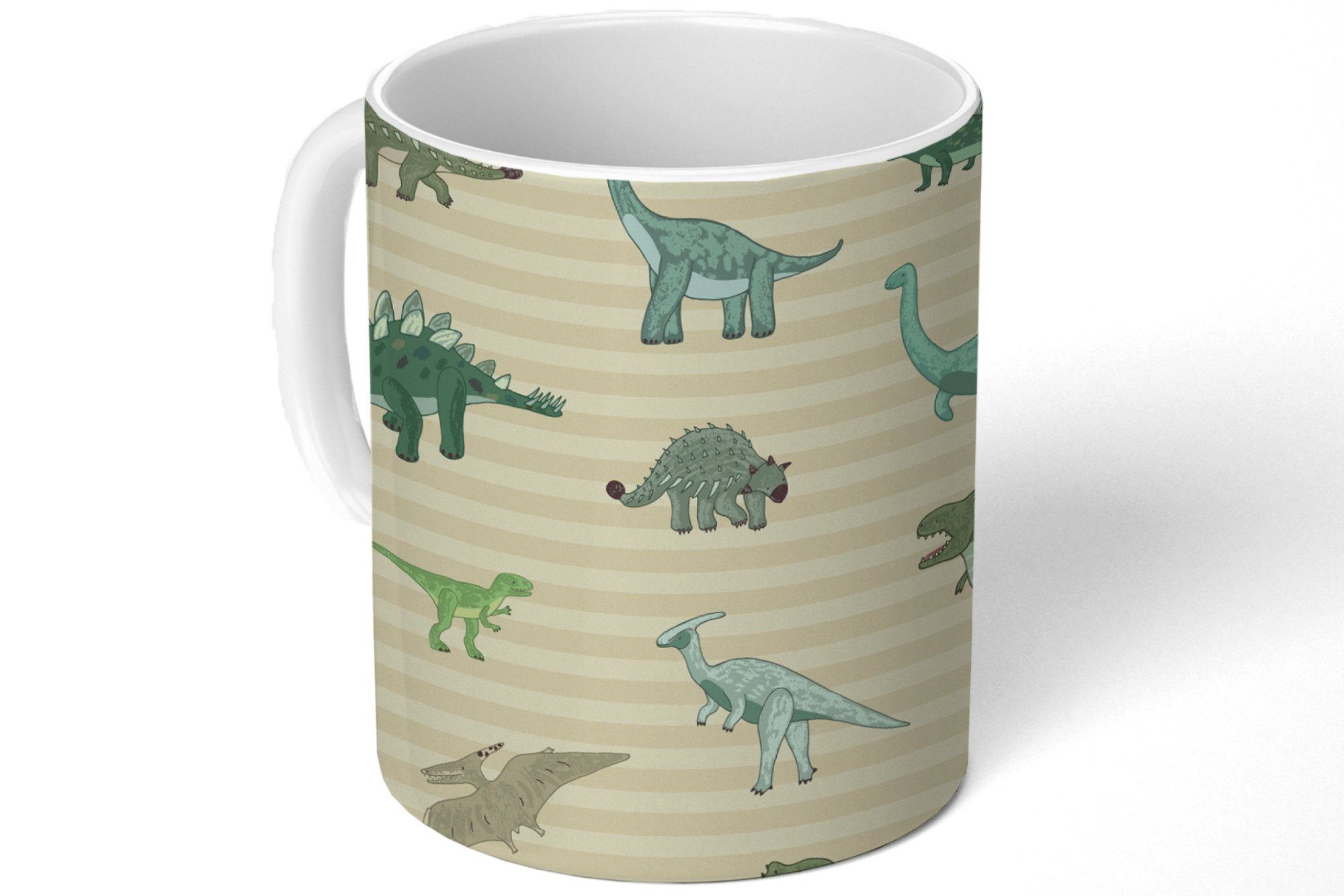Becher, Mädchen Keramik, Braun Grün - - MuchoWow - Geschenk Teetasse, Jungen Kaffeetassen, Kinder, Tasse - Teetasse, Dinosaurier -