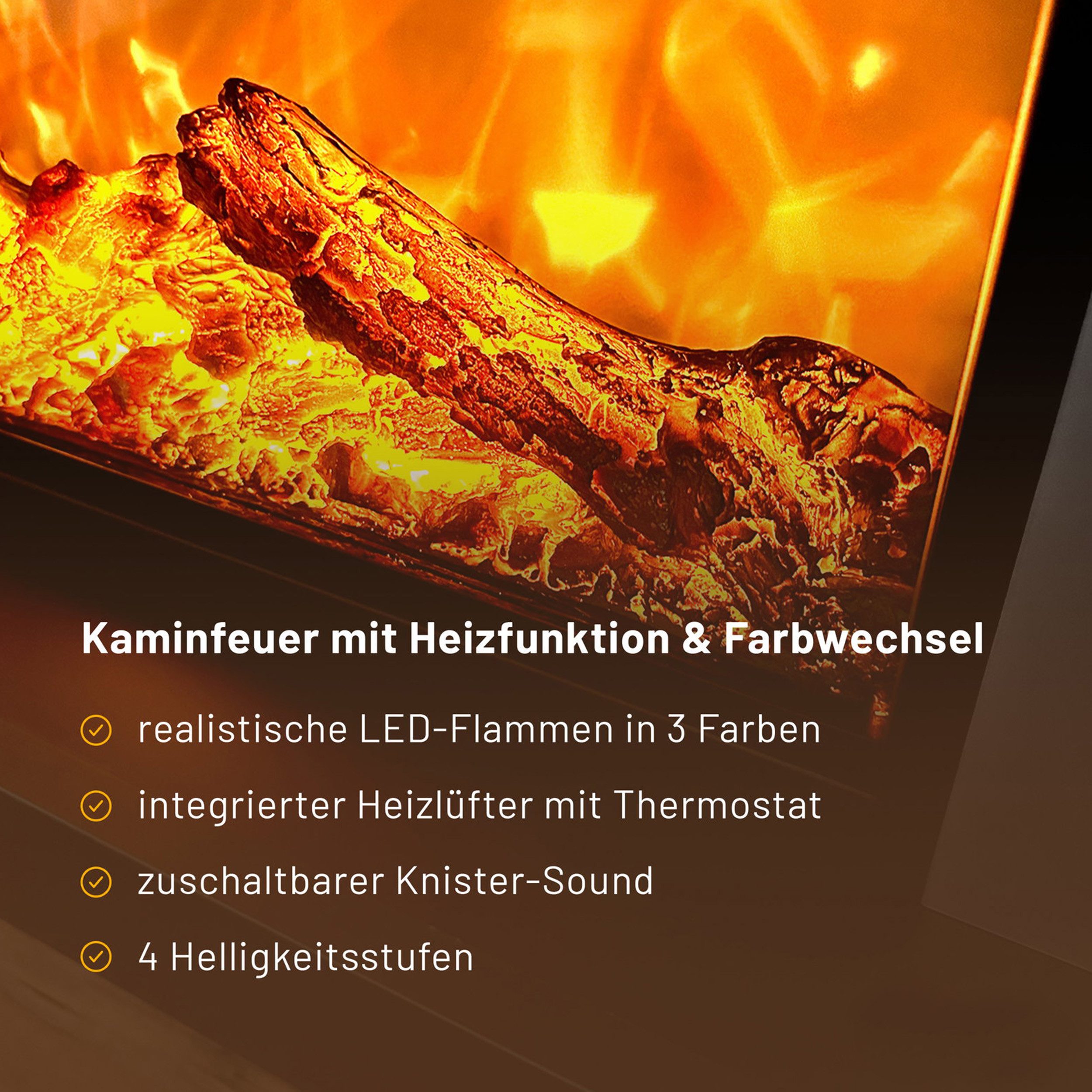 GF Core Elektrokamin PANDORA LED Kamin mit Heizung, Standkamin, Elektrischer Kamin mit 3-fach Farbwechsler und Knisterfunktion – Bild 4 von 5