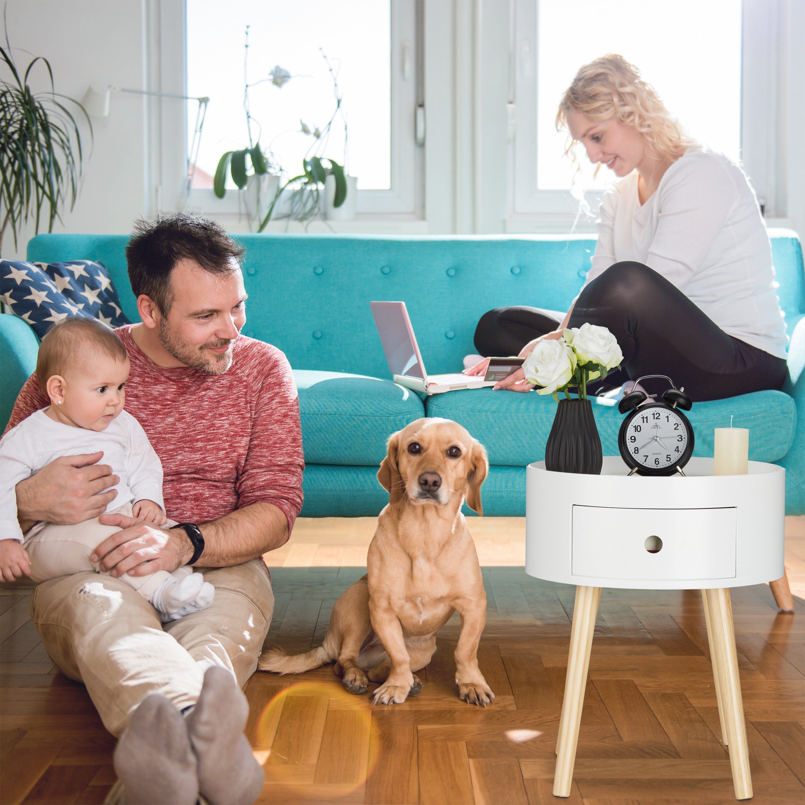 relaxdays Beistelltisch mit Schublade