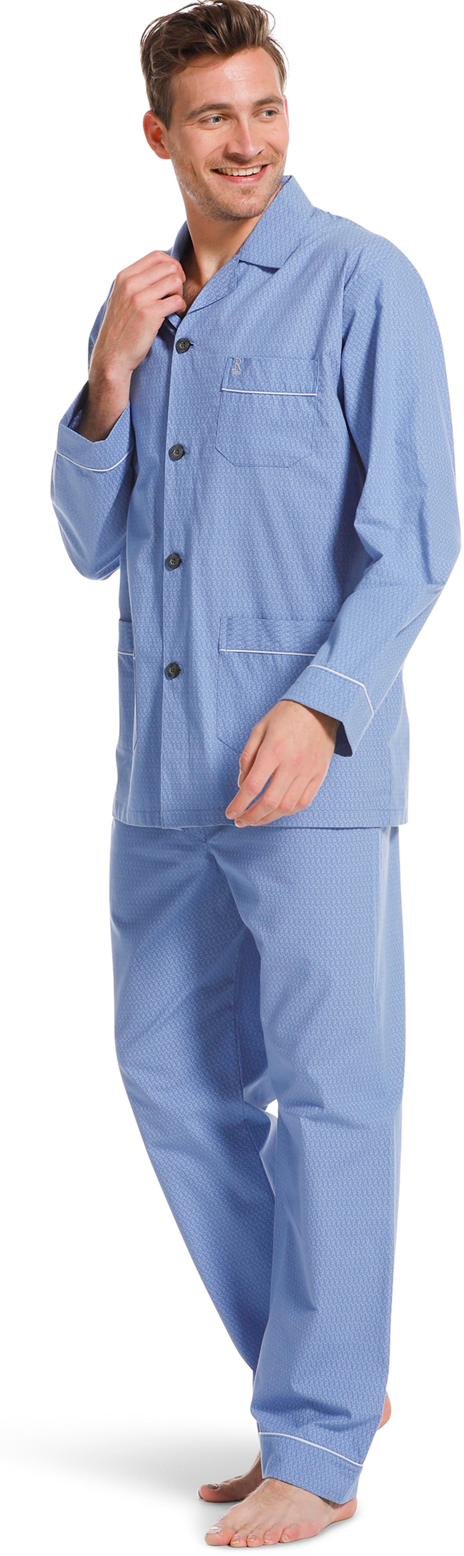 Robson Schlafanzug Herren Pyjama geknöpft klassisch (2 tlg) Baumwolle