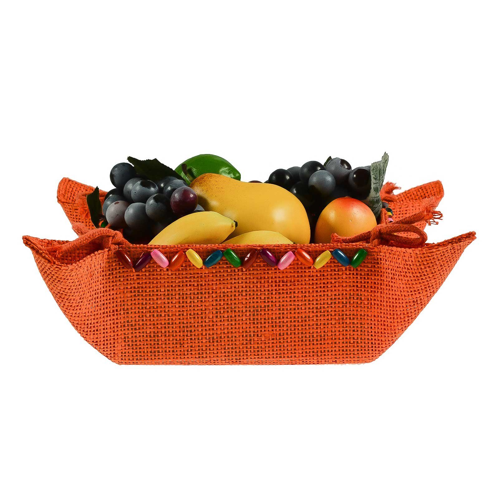 maDDma Dekokiste Deko-Schale zum Binden 20x20x9cm, Farbwahl, Oranges Körbchen verziert mit Holzperlen