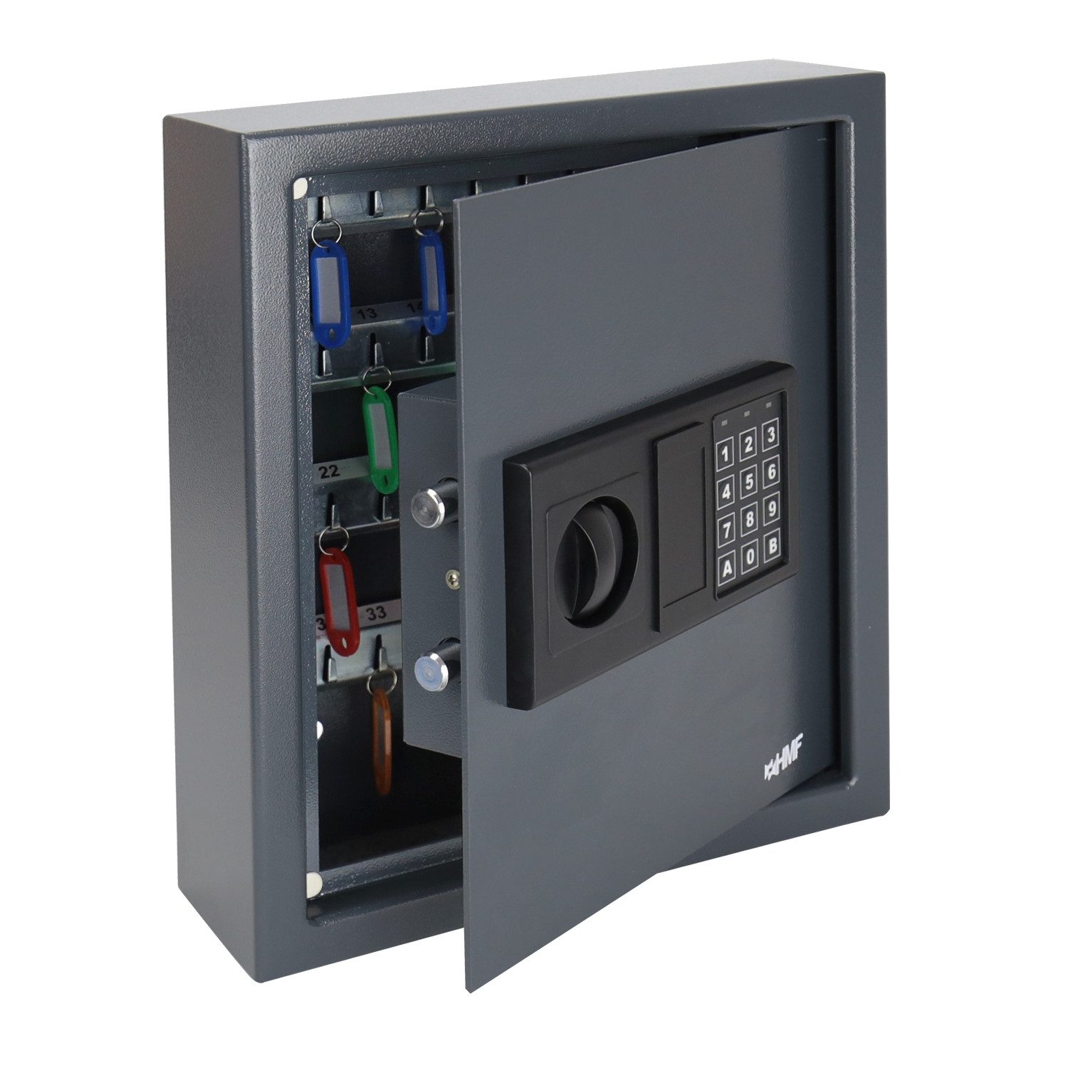 HMF Schlüsseltresor Schlüsselkasten mit Elektronikschloss (48 Haken, inkl. Schlüsselanhänger), Schlüssel Safe 36 x 30 x 10 cm, anthrazit