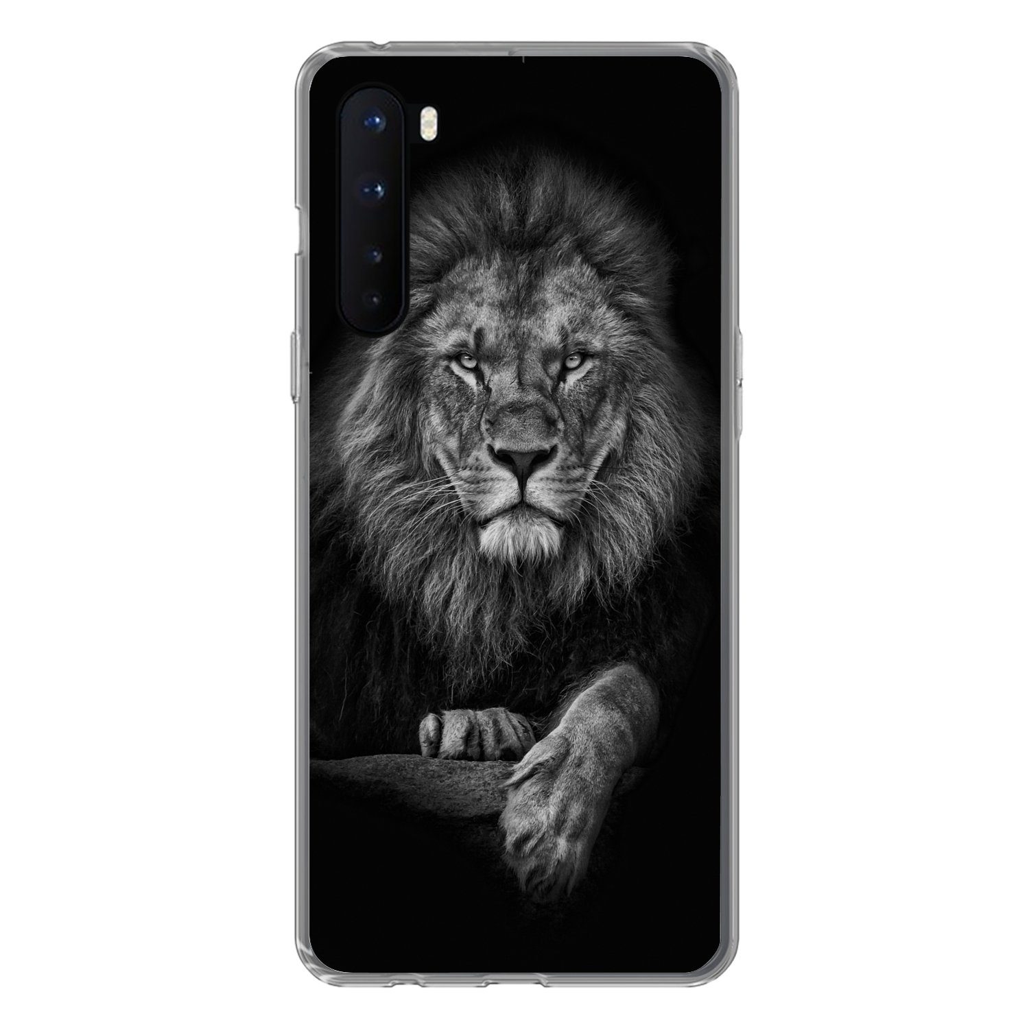MuchoWow Handyhülle für OnePlus Nord Löwe - Tiere - Schwarz - Weiß, Phone Case, Silikon, Schutzhülle Dünn
