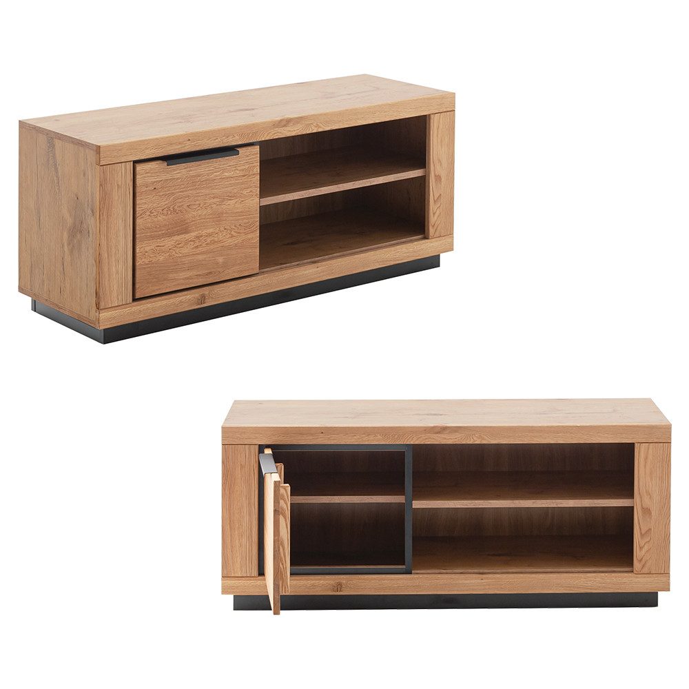 Lomadox Wohnwand GIUSTINO-06, (3-St., Wandboard Lowboard Highboard), Eiche teilmassiv geölt, Massivholzfronten