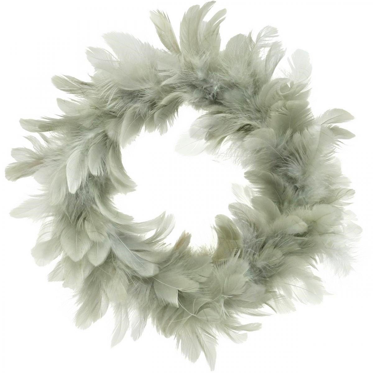 Exner GmbH Garten- & Wohnaccessoires Dekokranz Federkranz Hellgrau Rund Deko Mittelgroß 35 cm