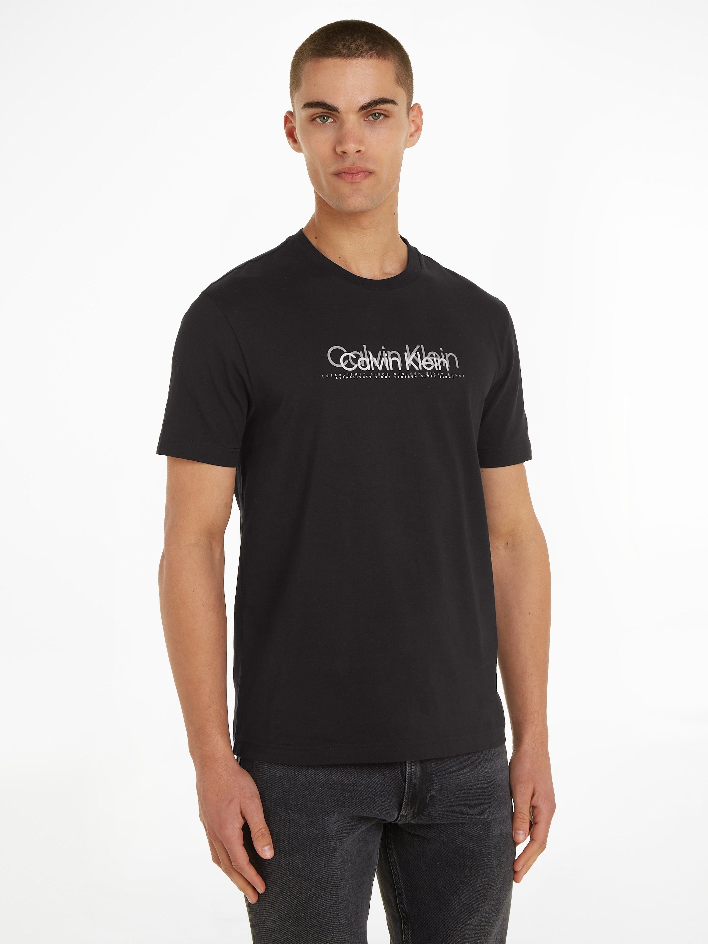 Calvin Klein T-Shirt DOUBLE FLOCK LOGO T-SHIRT mit Markenlabel Ck Black
