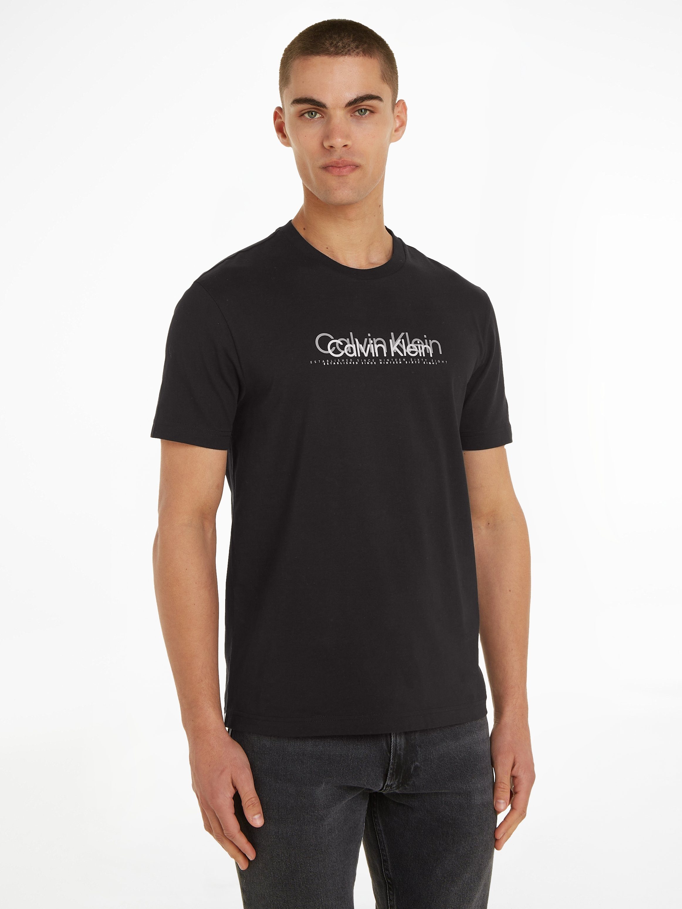 Calvin Klein T-Shirt DOUBLE T-SHIRT LOGO FLOCK Markenlabel mit