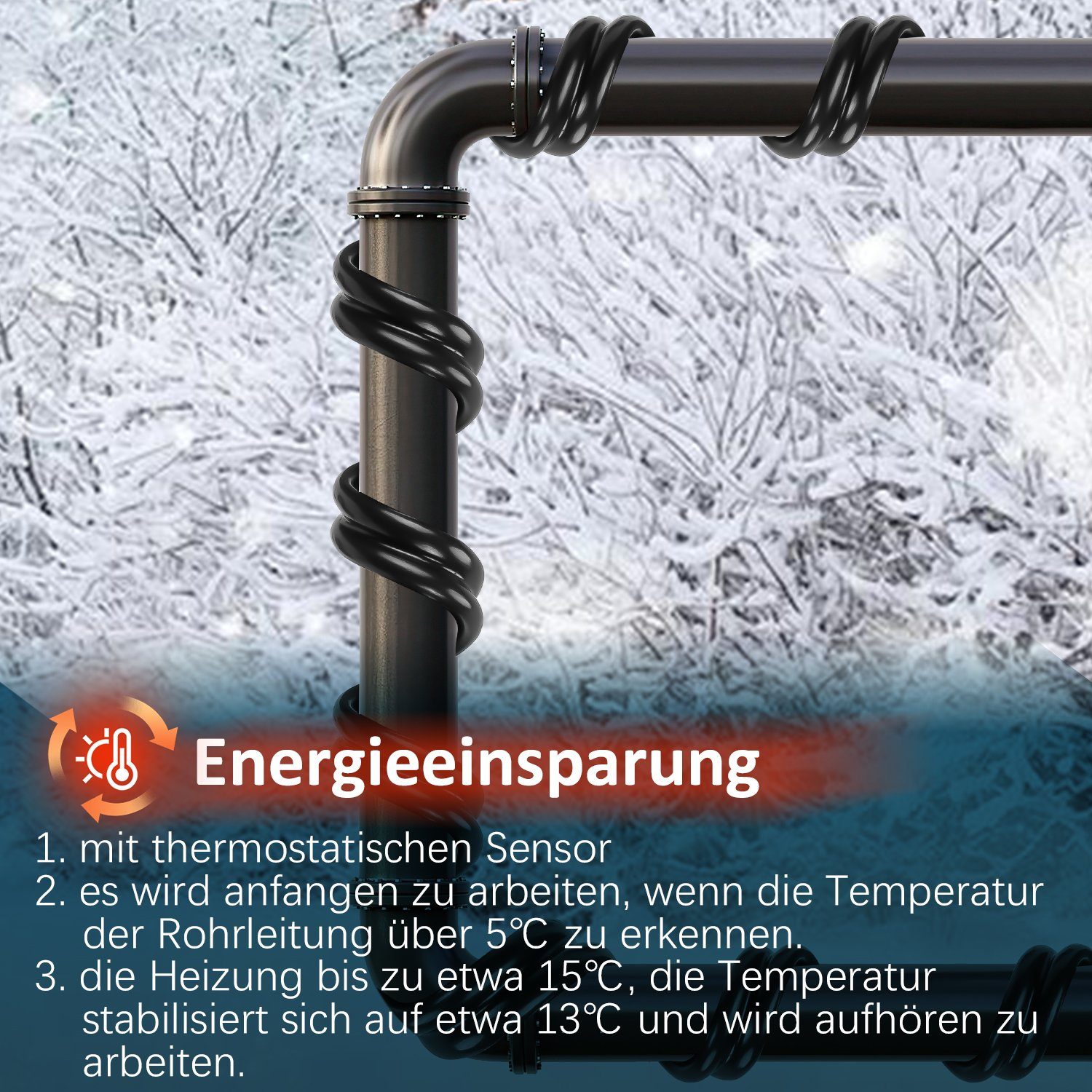 Gimisgu 2M-18M Heizkabel Frostschutz Heizleitung cm) Rohrbegleitheizung, (800 16W/M mit Thermostat