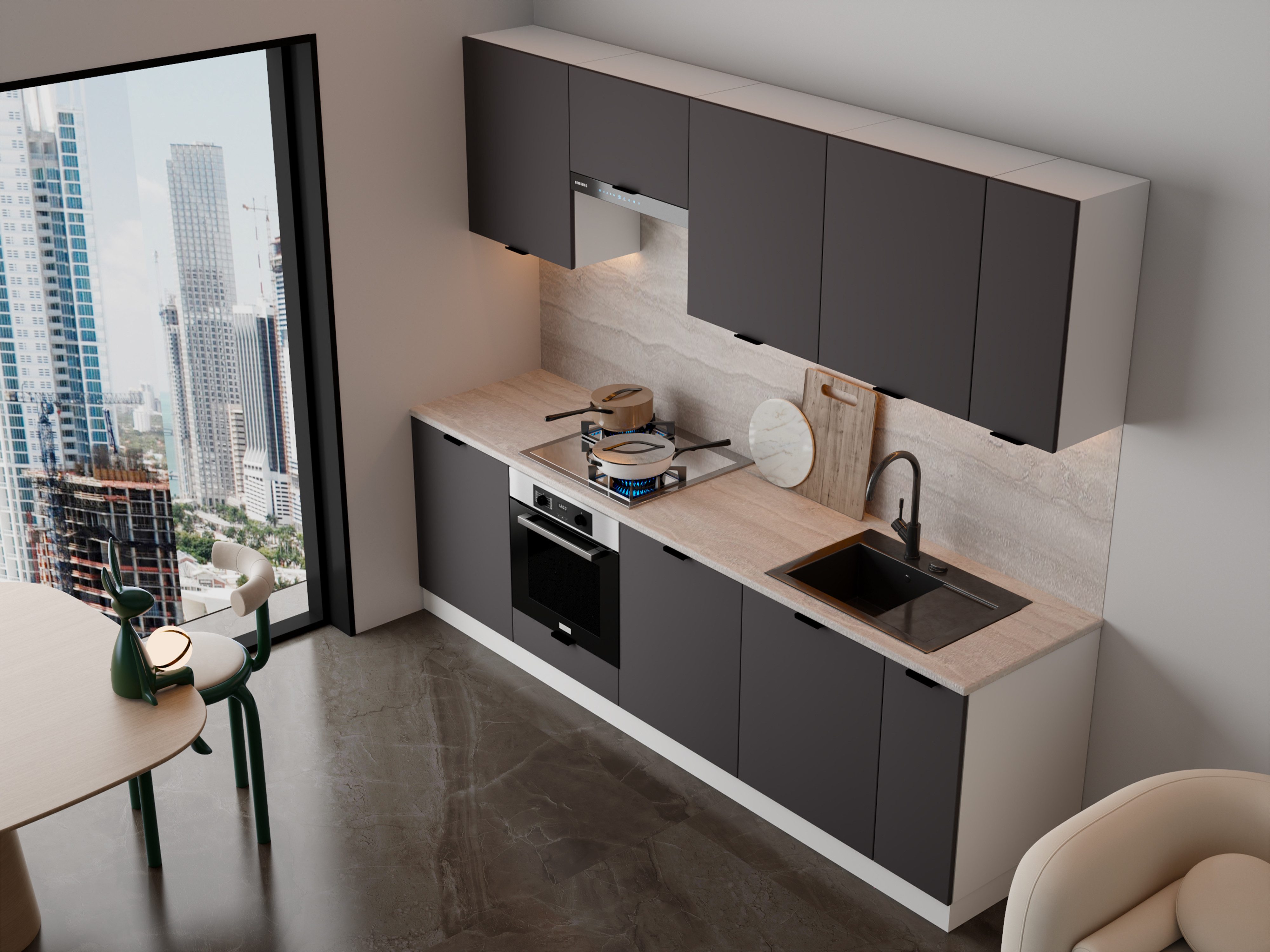 ROYAL24_MARKT Küchenzeile – 270 cm – Lunara – Ohne Arbeitsplatte & Elektrogeräte, (Set), Feinste Qualität - Modern - Zeitlos