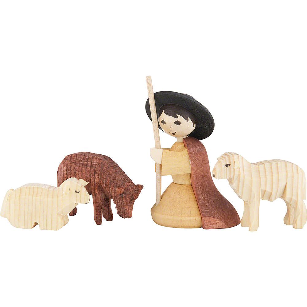 ULMIK Dekofigur Hirte kniend mit 3 Schafen gebeizt (7cm) von ULMIK