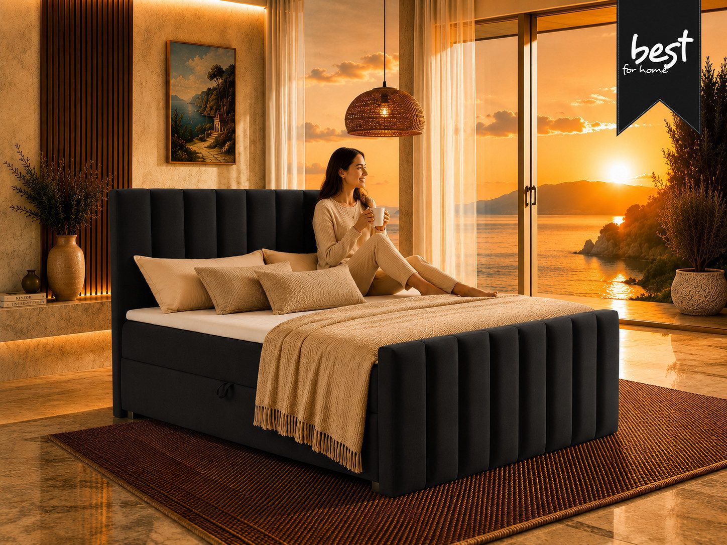 Best for Home Boxspringbett Trinity K10 mit Stauraum, Bonellmatratze & Komfort-Topper (Boxspringbett-Set, 1-St., 140x200 160x200 180x200 200x200 cm), Ergonomischer Schlafkomfort, praktischer Stauraum