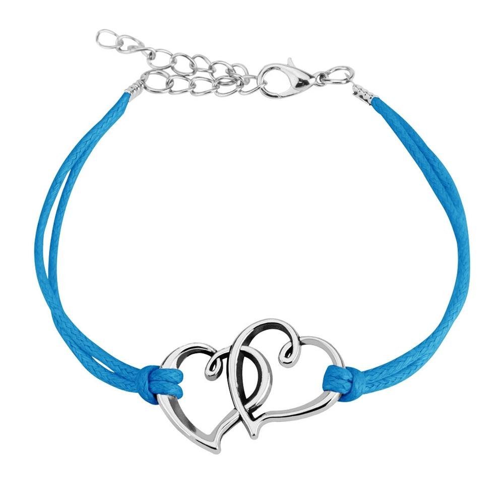 2 Armband, Unisex Bracelet Lederarmband Herzen (1 aus Armband Blau BUNGSA 1-tlg), Armschmuck Leder