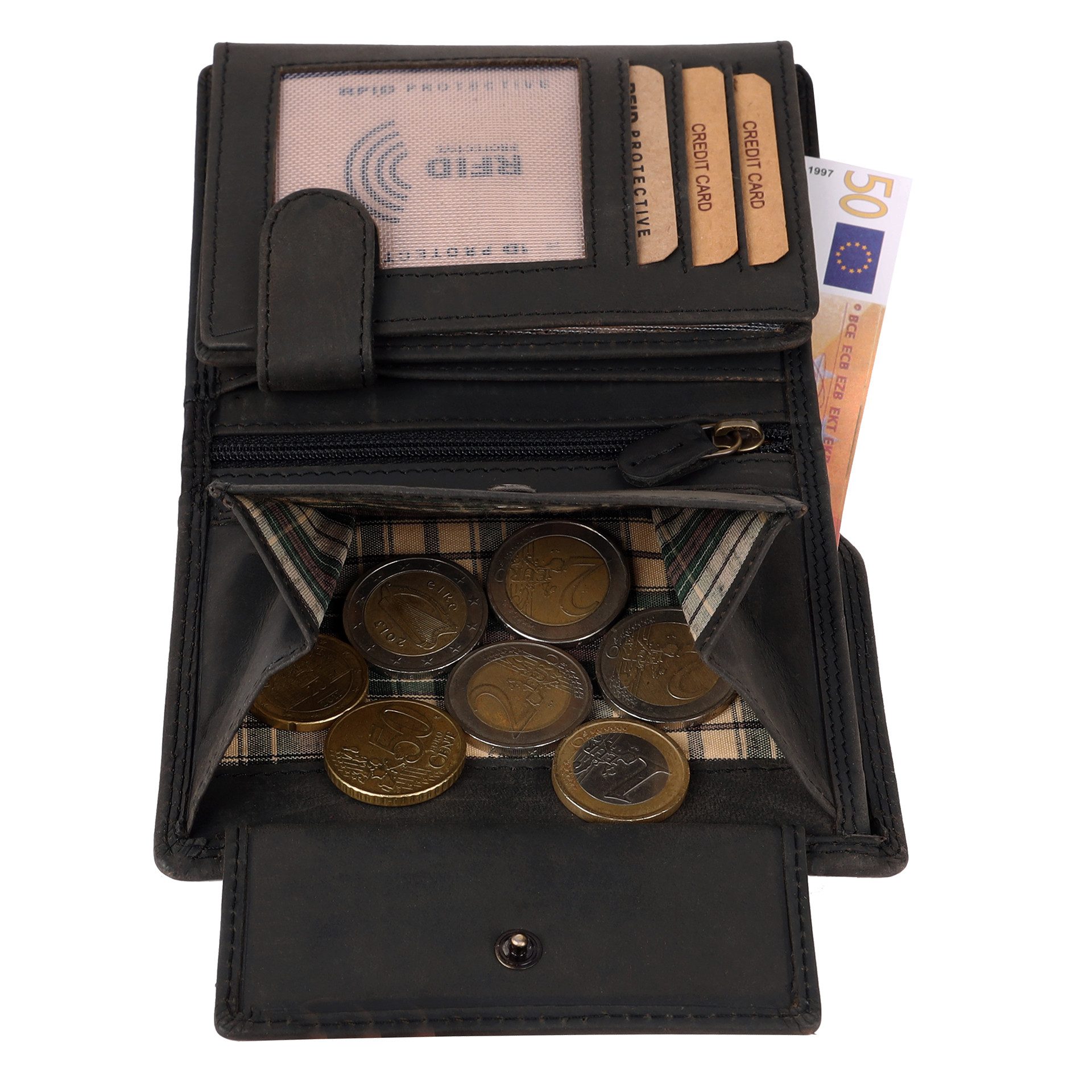 Benthill Geldbörse Herren Echt Leder Portemonnaie RFID Gelbeutel mit vielen Kartenfächer, RFID-Schutz Kartenfächer Münzfach