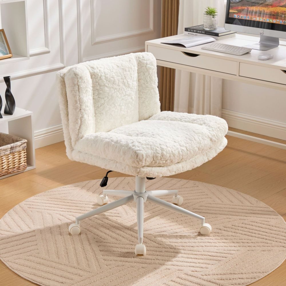 BBWL Drehstuhl mit Metallbasis, Ergonomischer Home Office & Schminktisch Stuhl, Breiter Bürostuhl Faux Rabbit Fur, Verstellbarer Drehstuhl