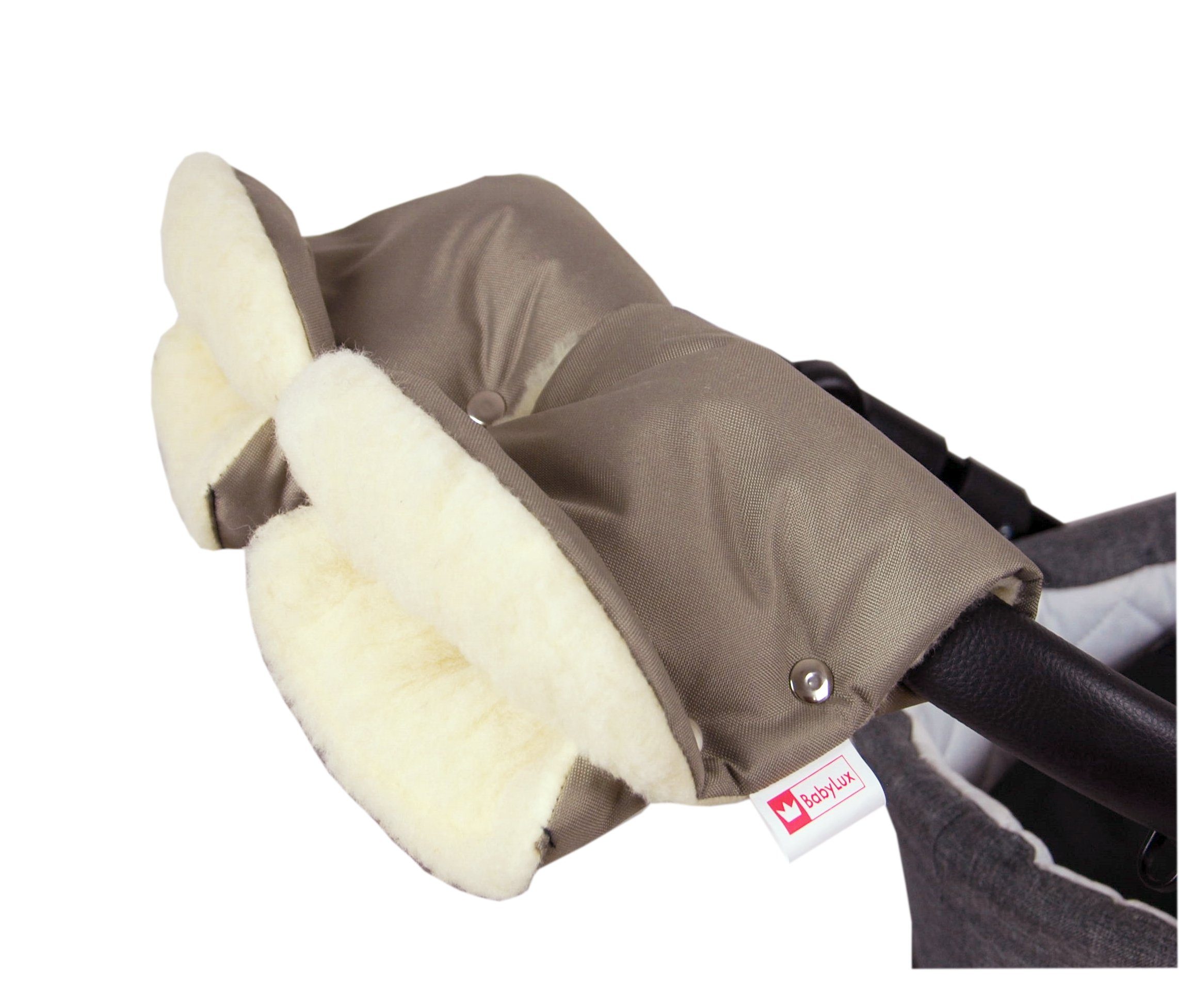 Handmuff BabyLux Kinderwagen BABYLUX Kinderwagen-Handwärmer Handschuh Handwärmer 16. KHAKI Lammwolle, Buggy