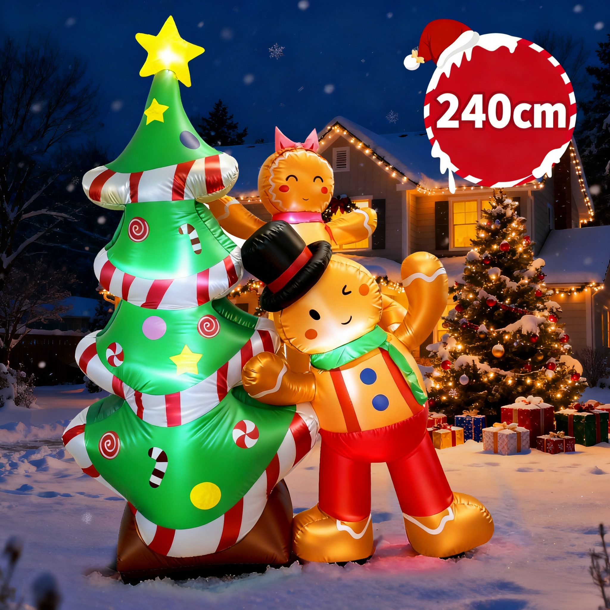 GVDV Weihnachtsfigur Aufblasbare Weihnachtsdeko 2,4 m Lebkuchenmann mit LED günstig online kaufen