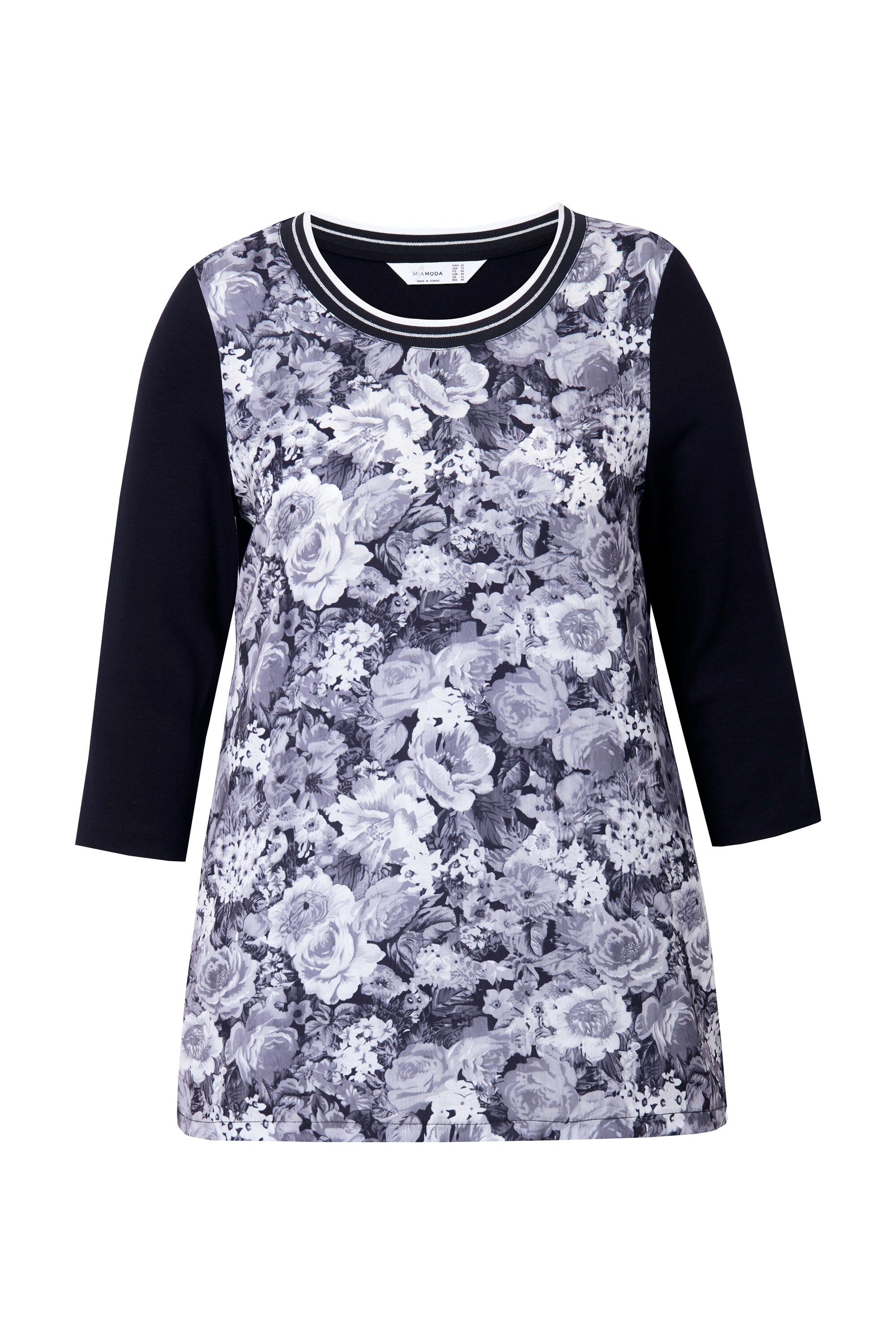 MIAMODA Longbluse Blusenshirt Satin mit Blütenmuster Jerseyrücken günstig online kaufen