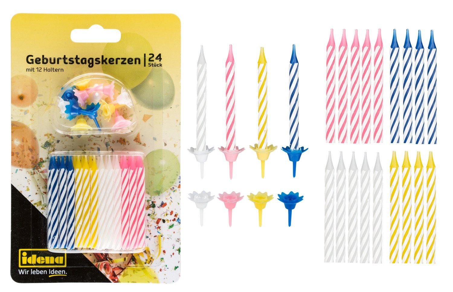 Idena Geburtstagskerze Idena 408210 - Geburtstagskerzen Set mit Haltern, 24 günstig online kaufen