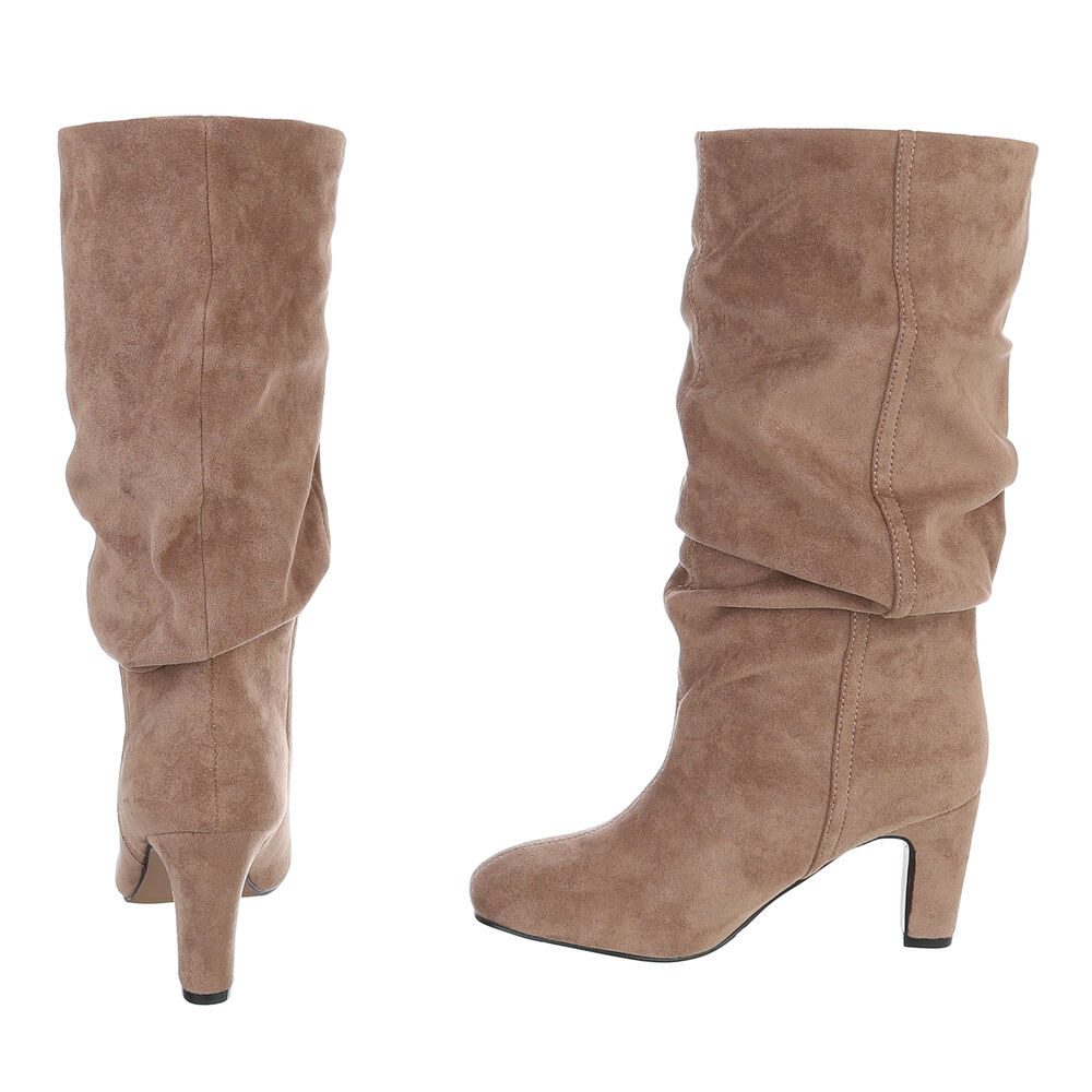 Ital-Design Damen Kniehohe Stiefel mit Blockabsatz und Raffung High-Heel-Stiefel (92422359) Blockabsatz Stiefel in Hellbraun – Bild 5 von 5
