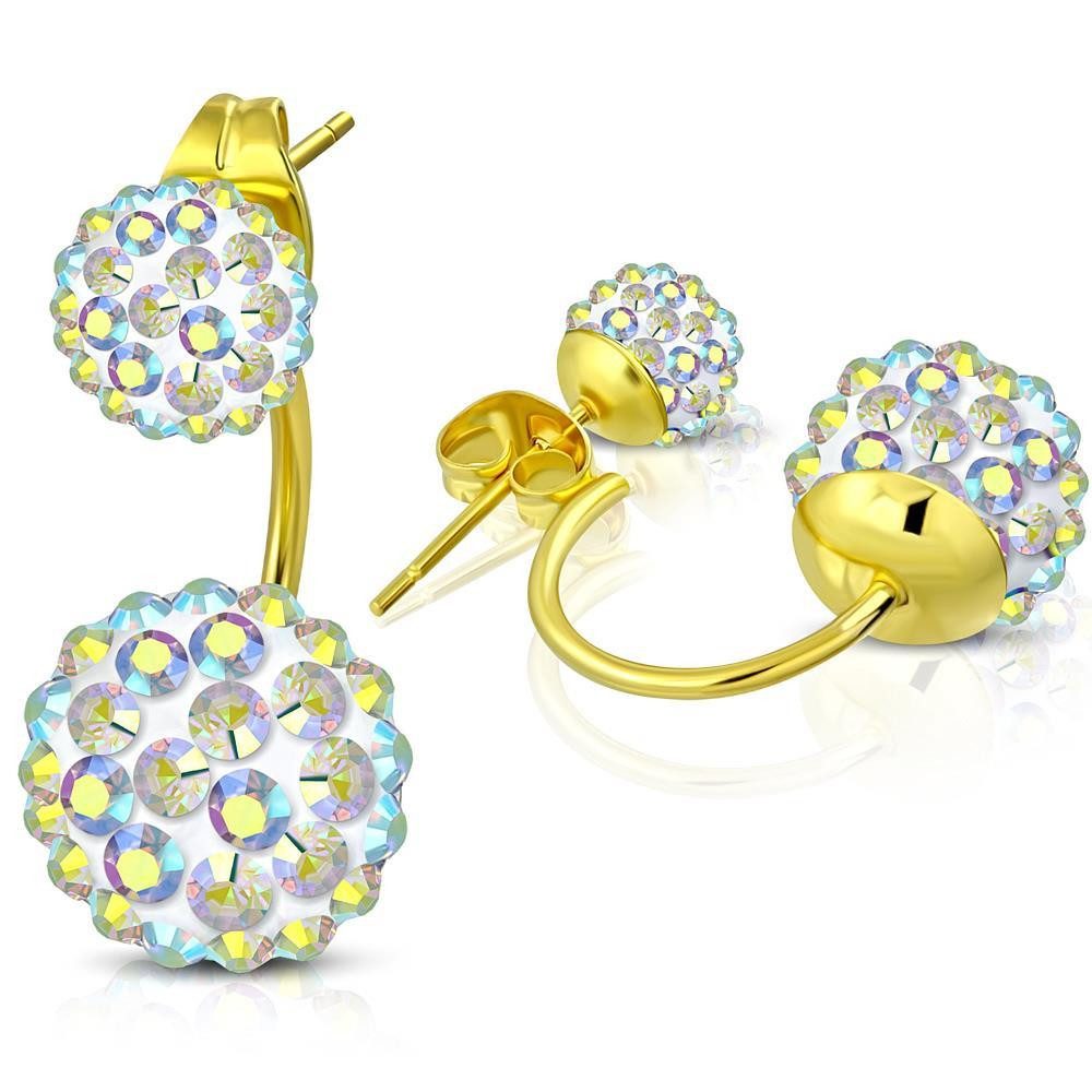 BUNGSA Ohrring-Set Ohrhänger bunte Shamballa Kugel Gold aus Edelstahl Damen (1 Paar (2 Stück), 2-tlg), Ohrschmuck Ohrringe