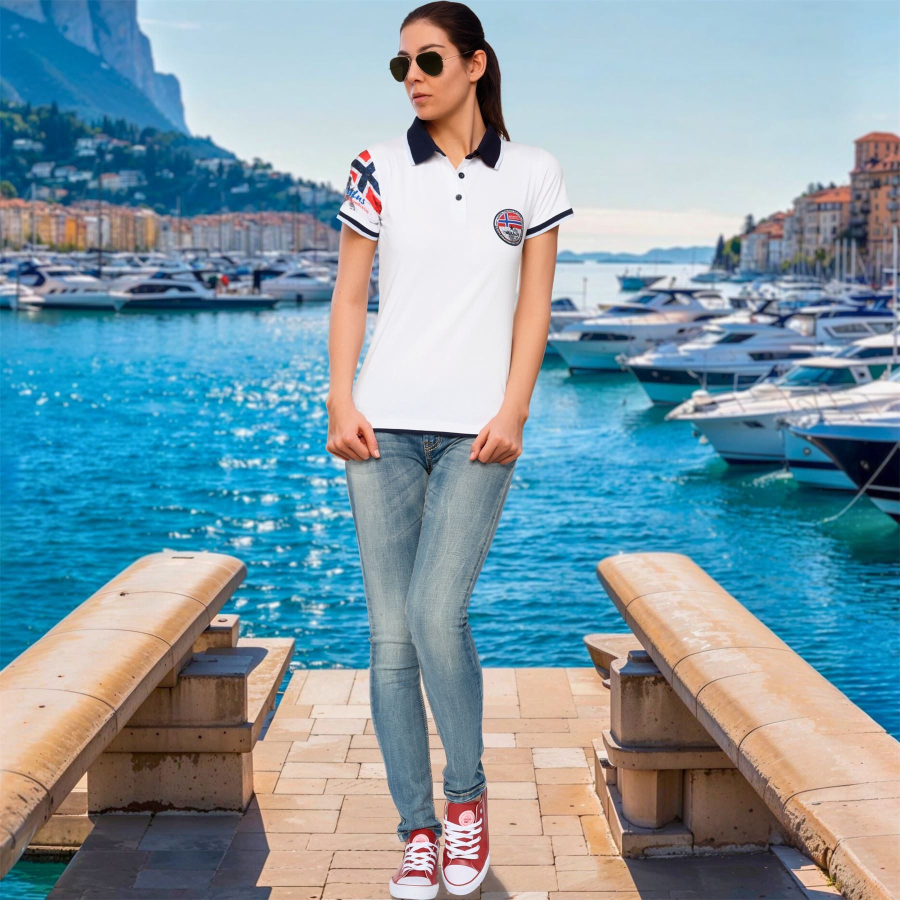 Nebulus Poloshirt PARAS, P4017 - Damen, weiß-navy, M/38