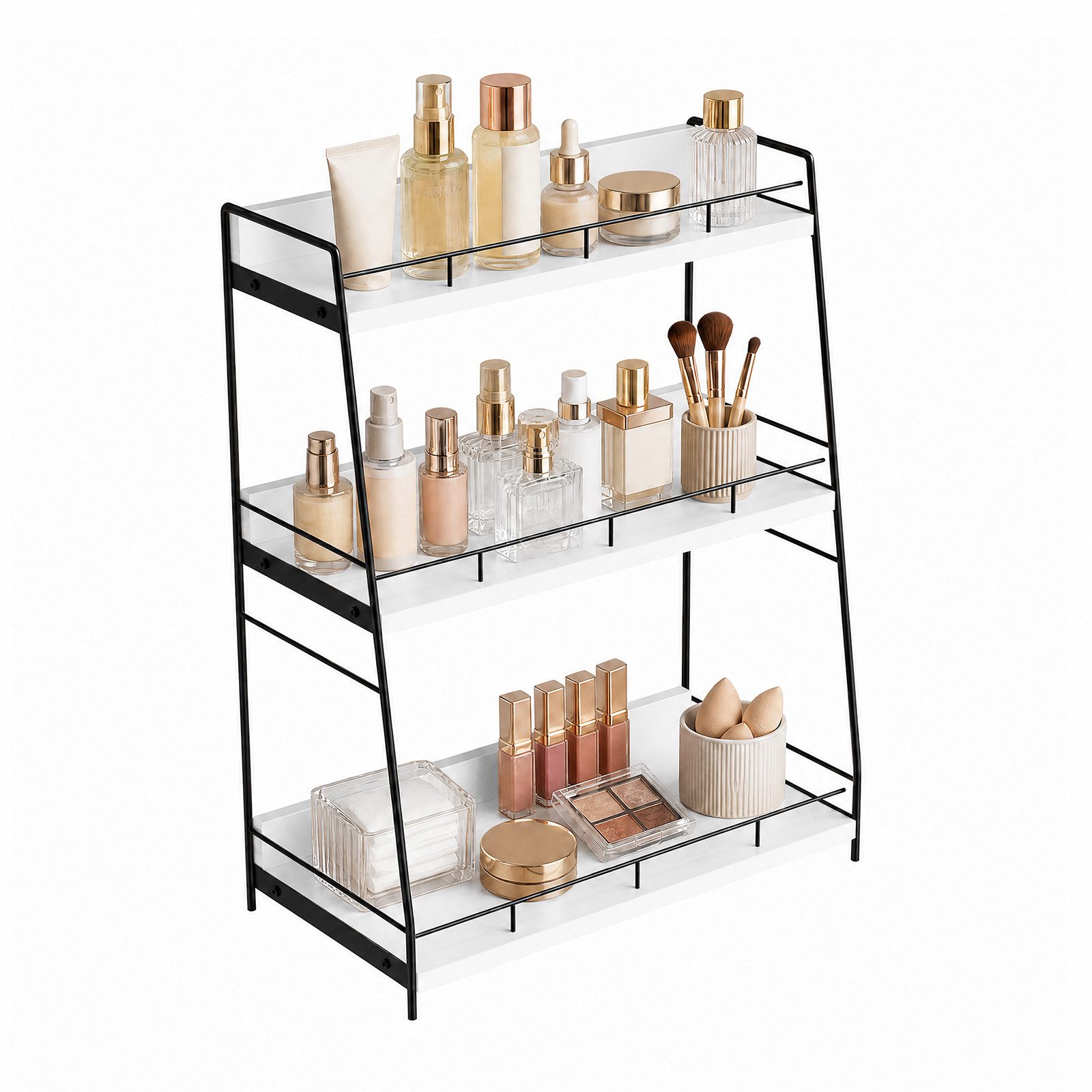 JEOBEST Standregal Badregal Küchenregal Gewürzregal, (1-tlg) 3 Ebenen, Schreibtisch Organizer, Metallgestell