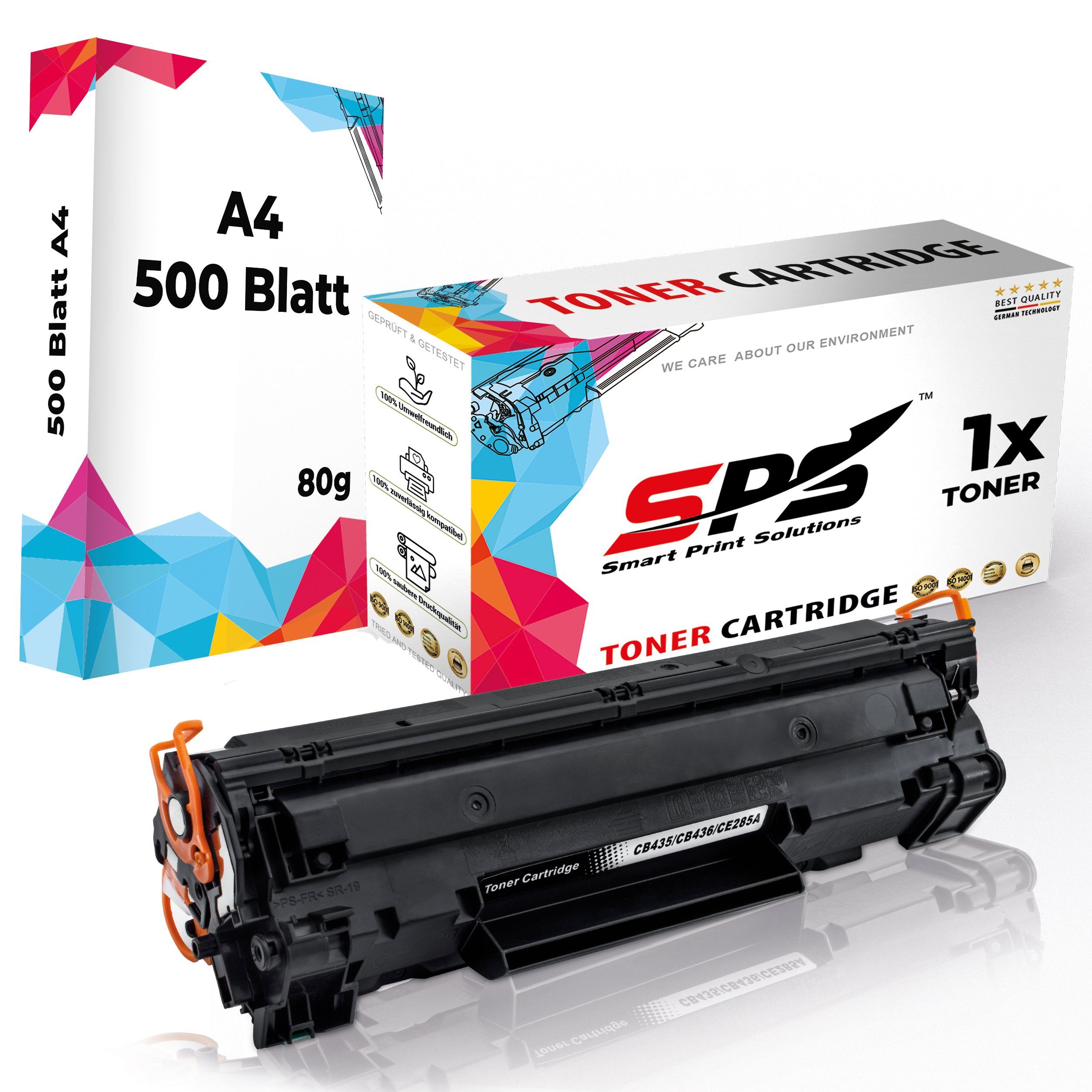 SPS Tonerkartusche Kompatibel für HP Laserjet Pro P1107W 85A CE285A, (1er Pack + A4 Papier, 1x Toner (1x Schwarz)