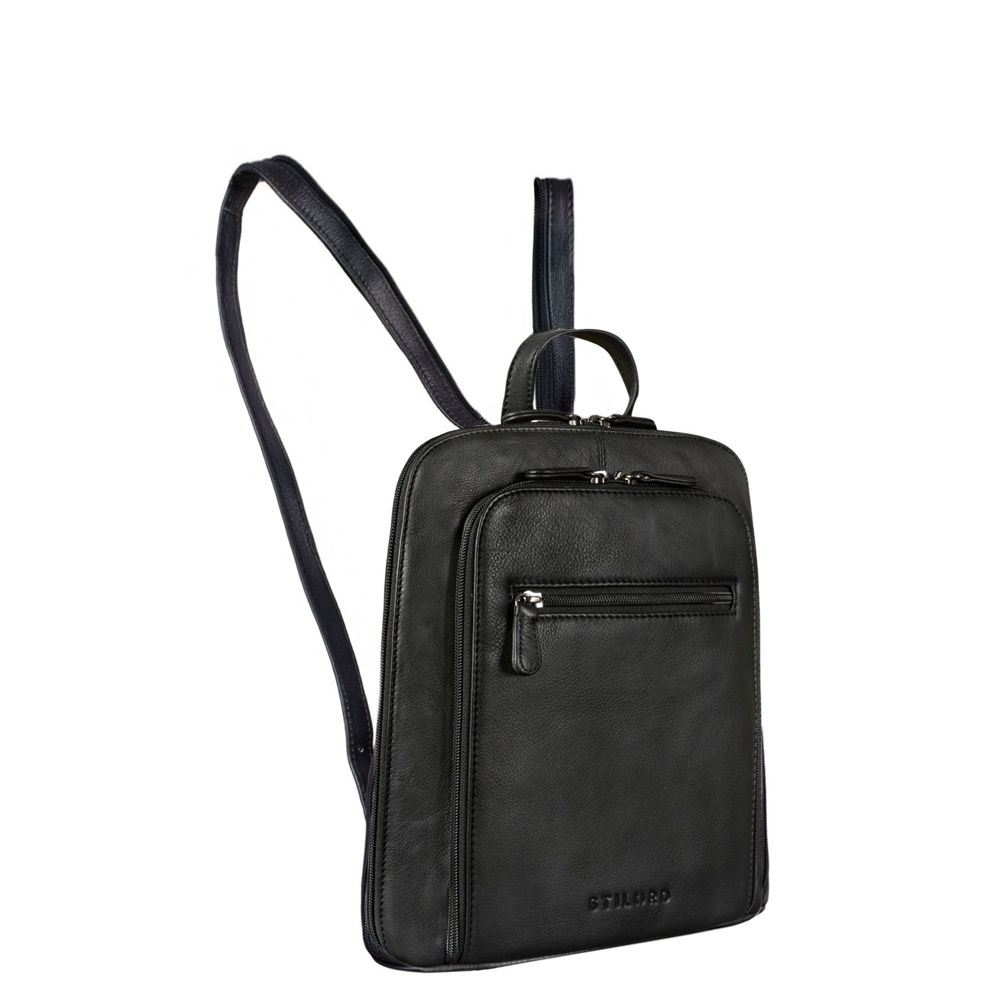 STILORD Cityrucksack "Millie" Kleiner Echtleder City Rucksack für Damen, Lederrucksack mit Reißverschluss, Schnallen & Anti Diebstahl Fach