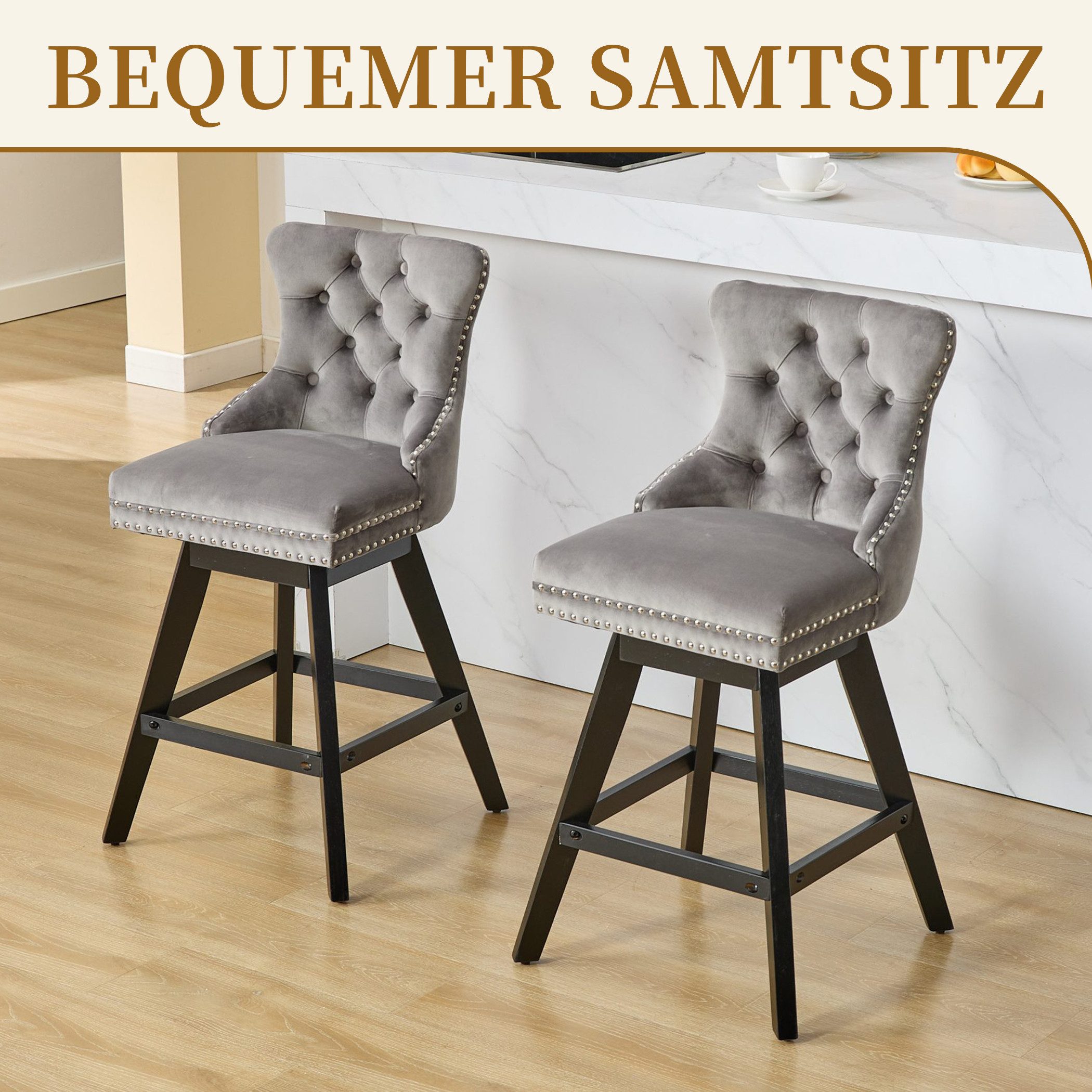 SeedWave Barhocker 2er Set Barstühle Samt Drehstuhl, Gepolsterter Sitz & Ma günstig online kaufen