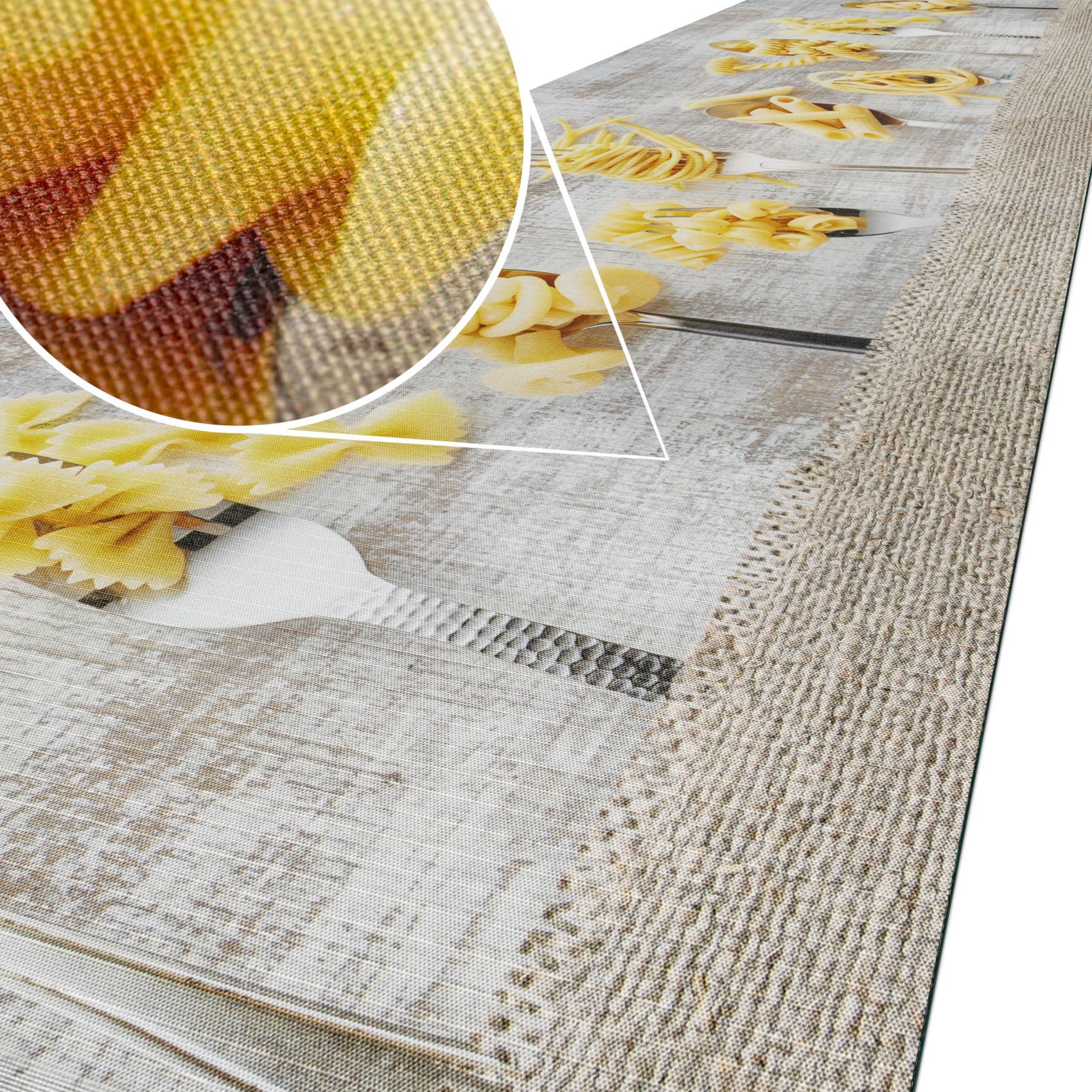 ANRO Küchenläufer Hochwertig GreenLine Flurläufer Teppichläufer Textil, Eckig, Bodenläufer 100x52cm Nudeln Tratoria Grau pflegeleicht