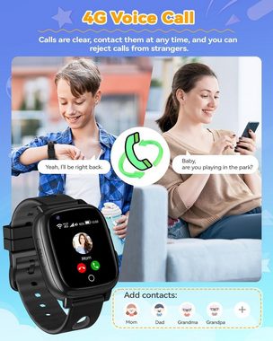 PIULAXIU Smartwatch (Android iOS), Kinder gps und 4g telefon wecker schulmodus taschenlampe geschenke