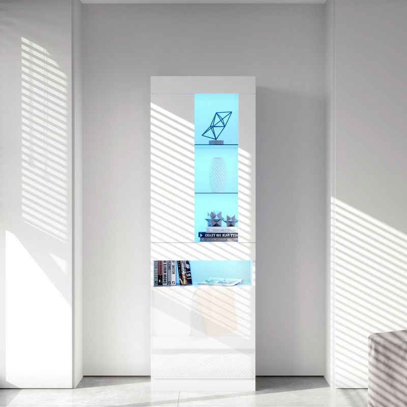 BlingBin Vitrine Wohnzimmerschrank Schrank (mit verstellbaren Trennwänden, hohe: 182cm) Mit 16-farbigen LED-Lichtern und 4 Blitzeffekten, Ein-Aus-Fembedienung