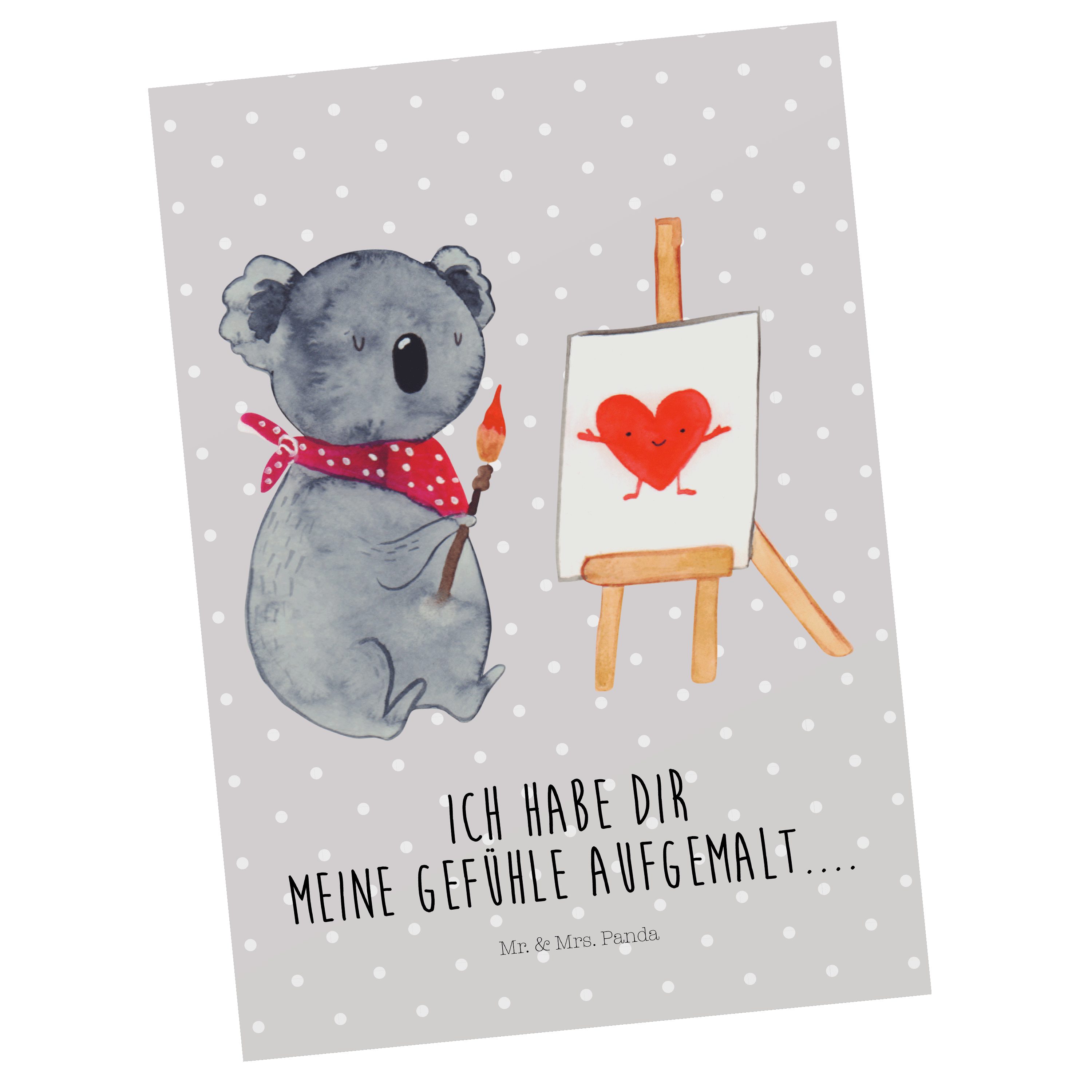 Mr. & Mrs. Panda Postkarte Koala Künstler - Grau Pastell - Geschenk, Liebesgeschenk, Einladungsk