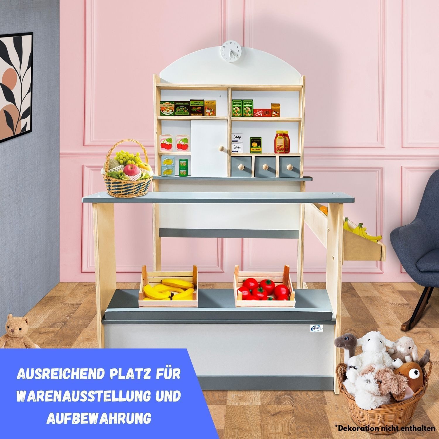 Coemo Kaufladen LILLY, Grau Verkaufsstand "Tante-Emma-Laden" großer Kaufmannsladen Theke Holz