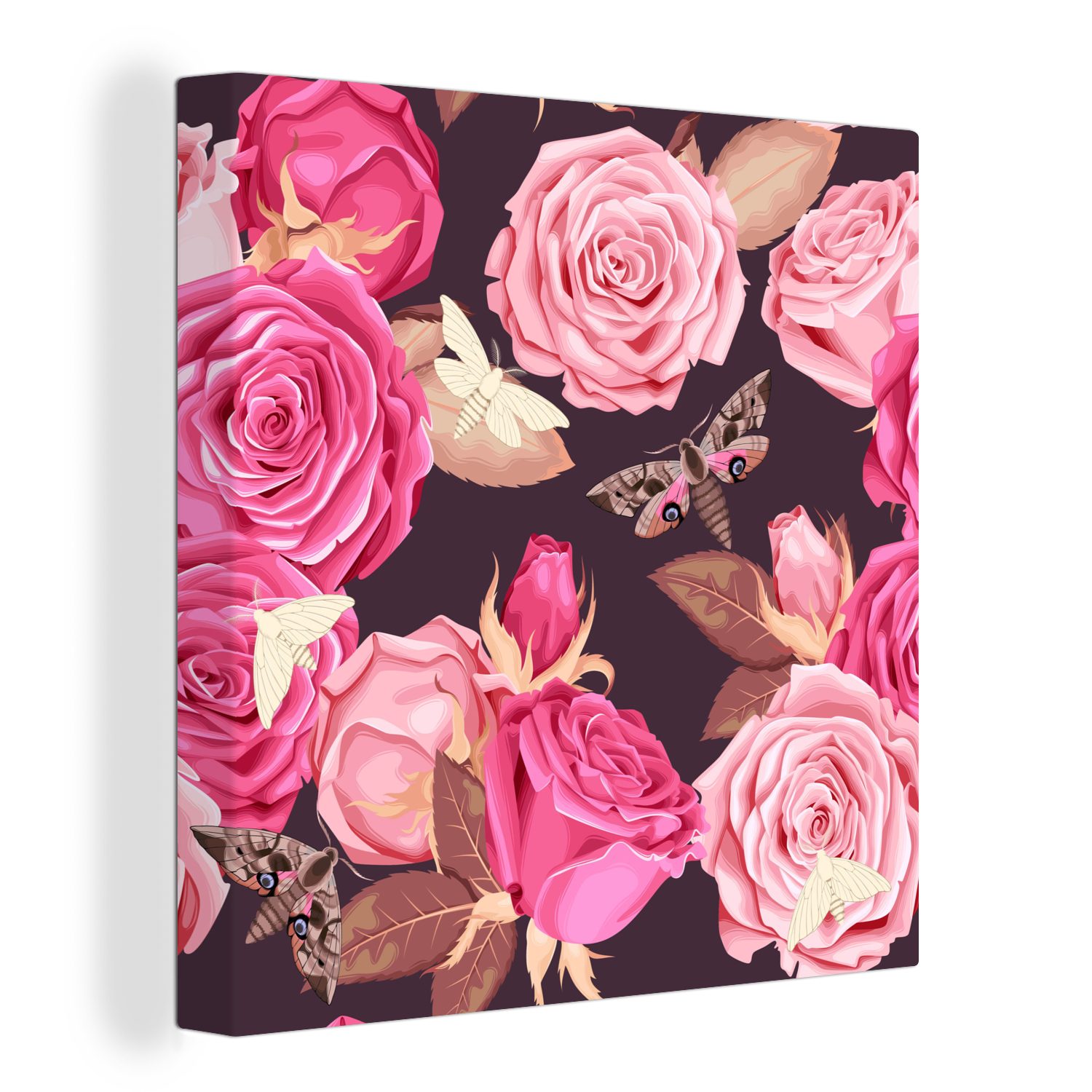 OneMillionCanvasses® Leinwandbild Rosen - Schmetterlinge - Natur, (1 St), Leinwand Bilder für Wohnzimmer Schlafzimmer